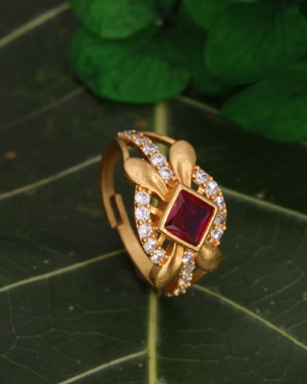 Ruby Leaf Halo Ring