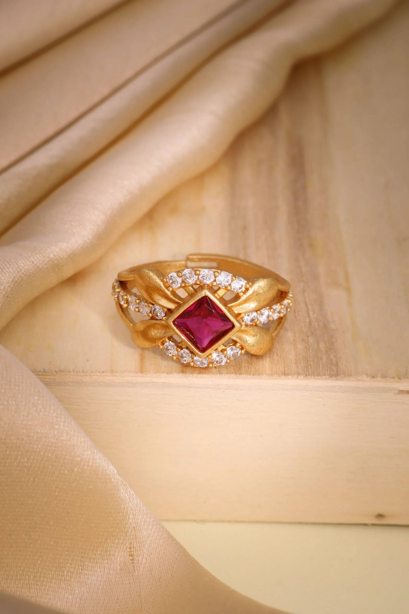 Ruby Leaf Halo Ring - Image 2