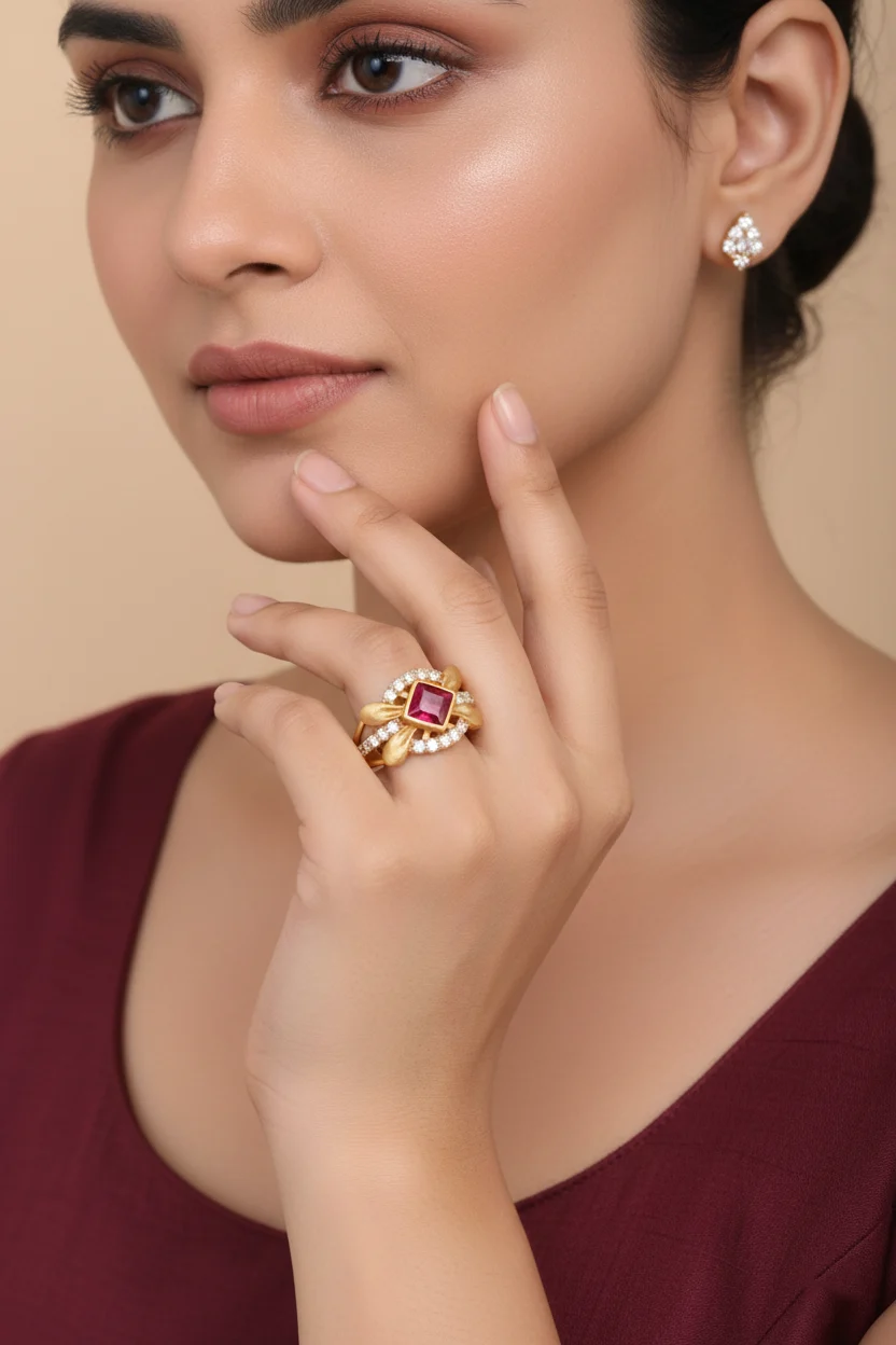 Ruby Leaf Halo Ring - Image 4