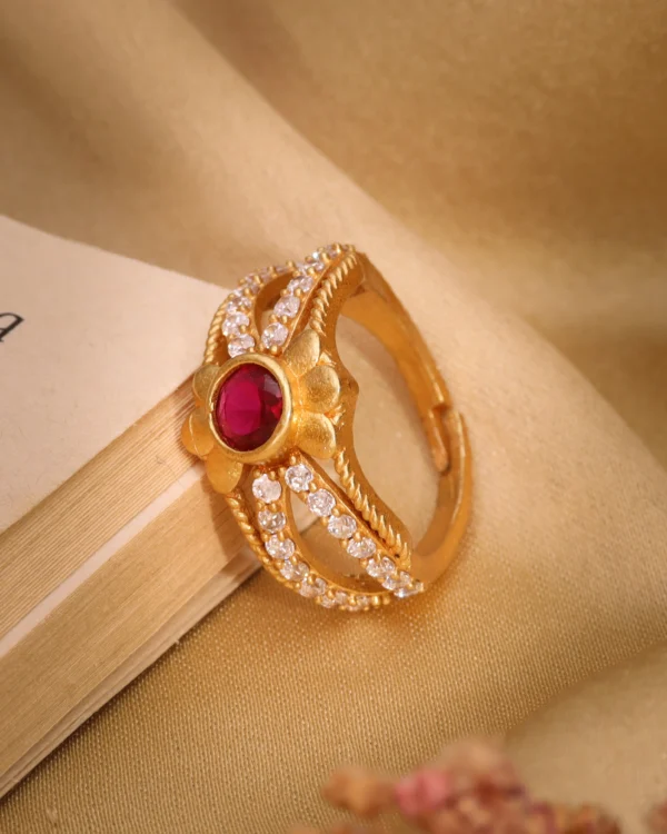 Ruby Crescent Leaf Ring