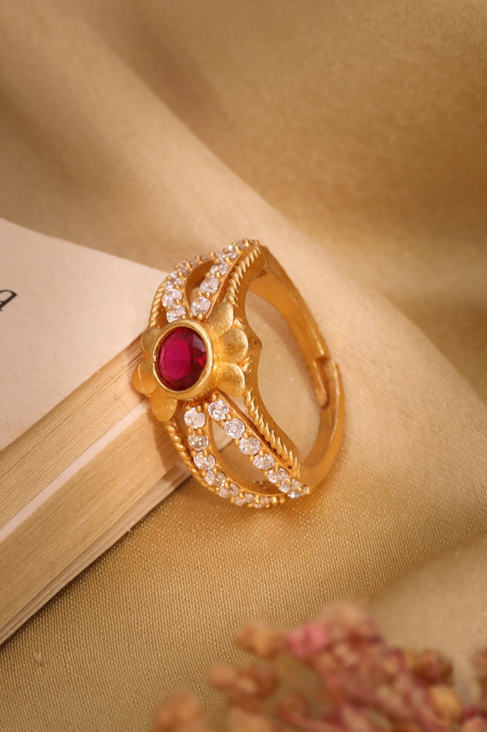Ruby Crescent Leaf Ring