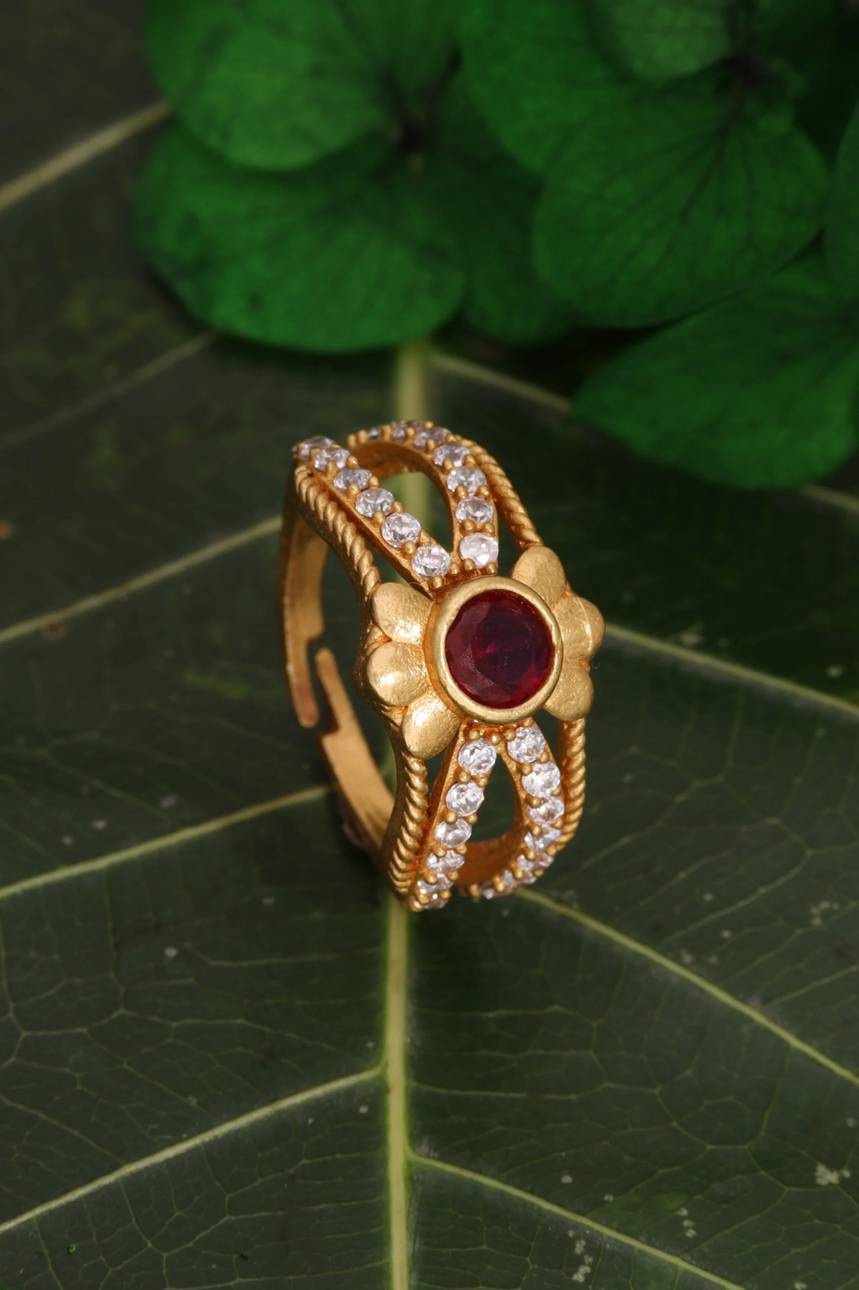 Ruby Crescent Leaf Ring - Image 5