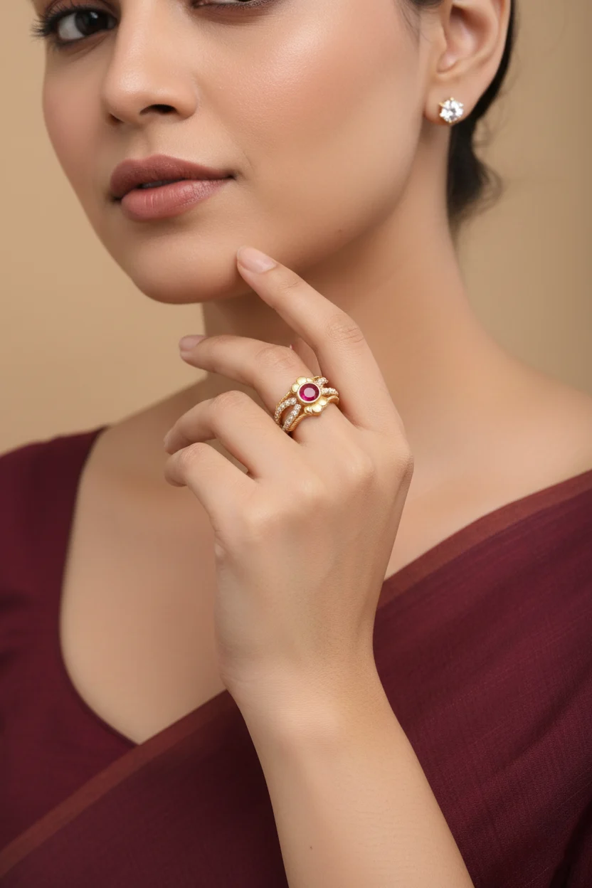Ruby Crescent Leaf Ring - Image 3