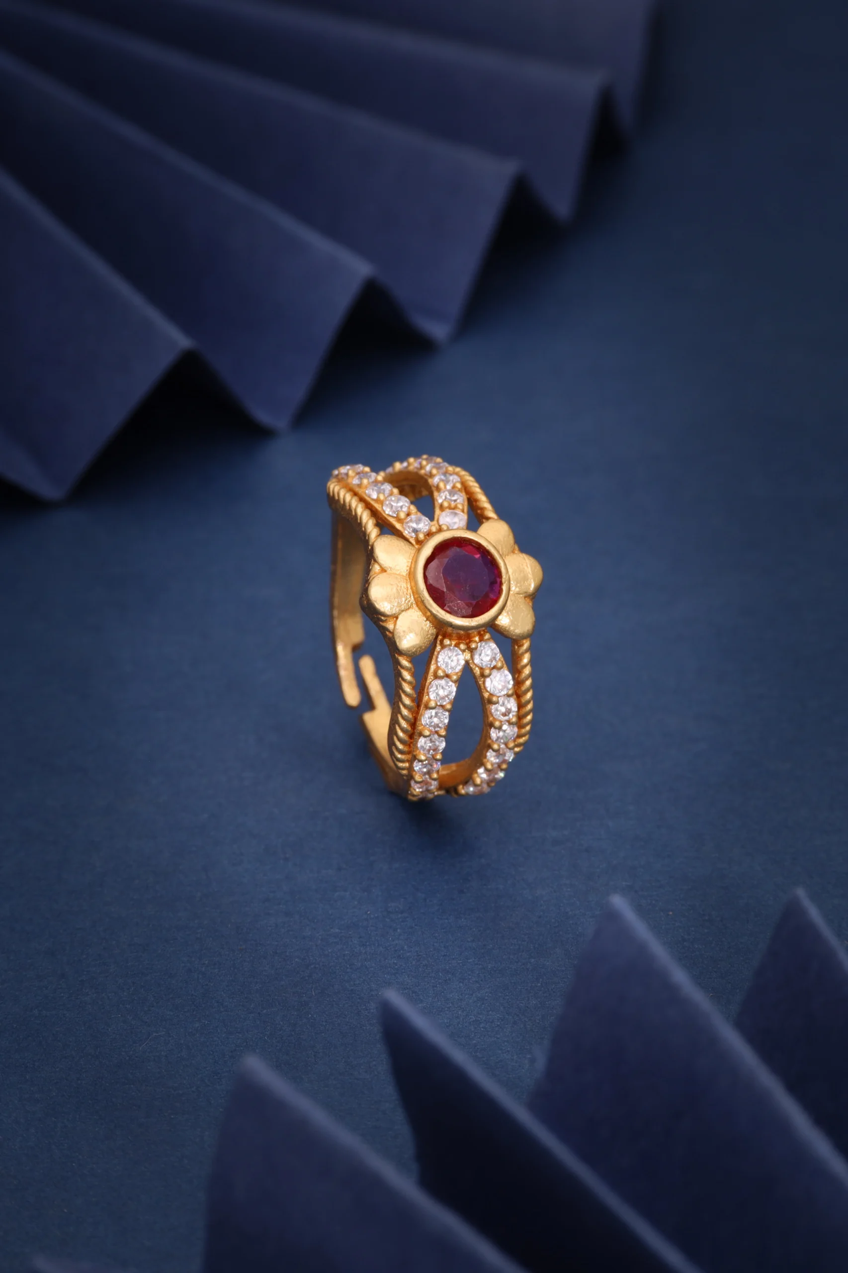 Ruby Crescent Leaf Ring - Image 2