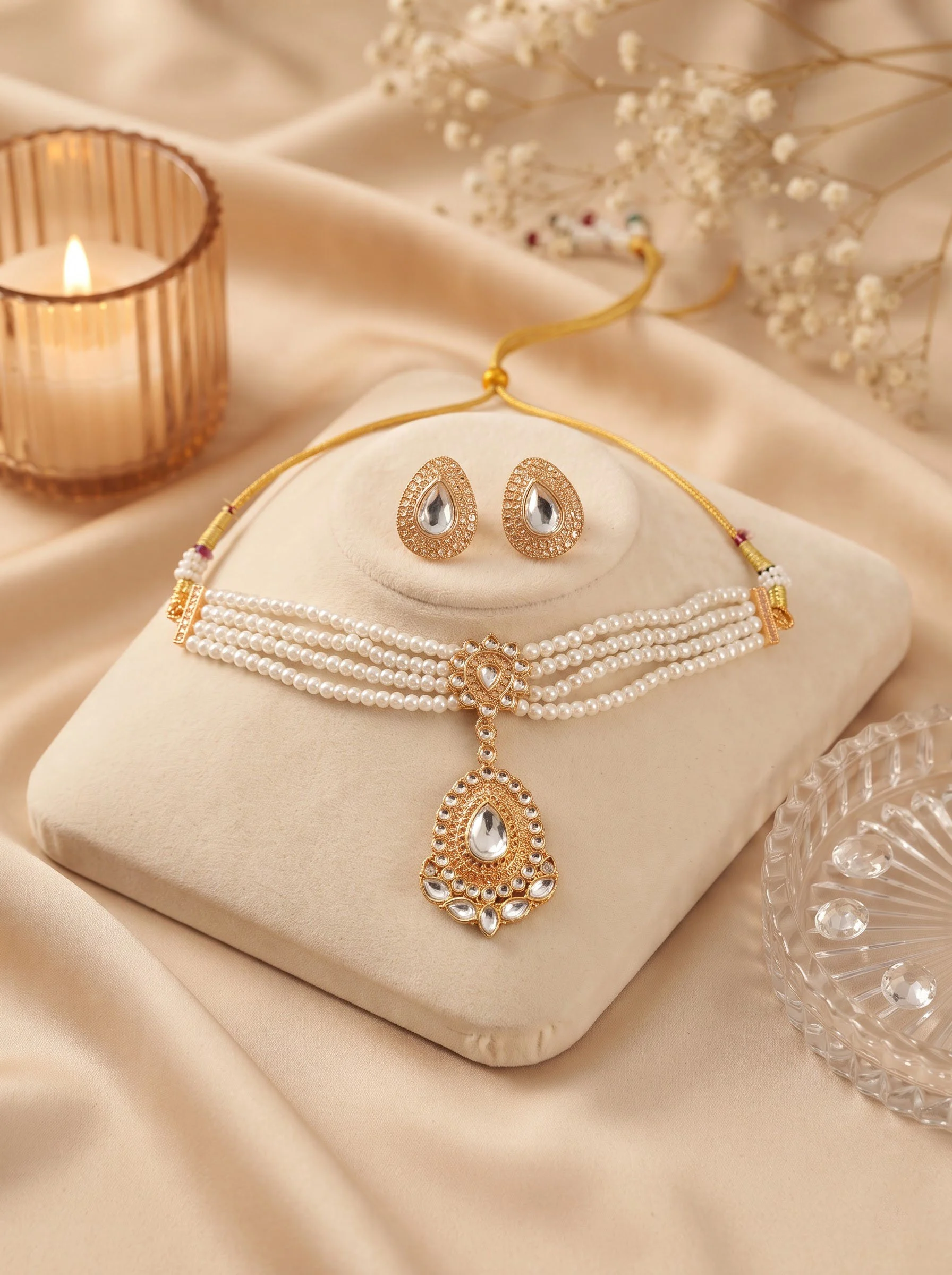 Pearl Drop Choker Necklace Set - Image 5