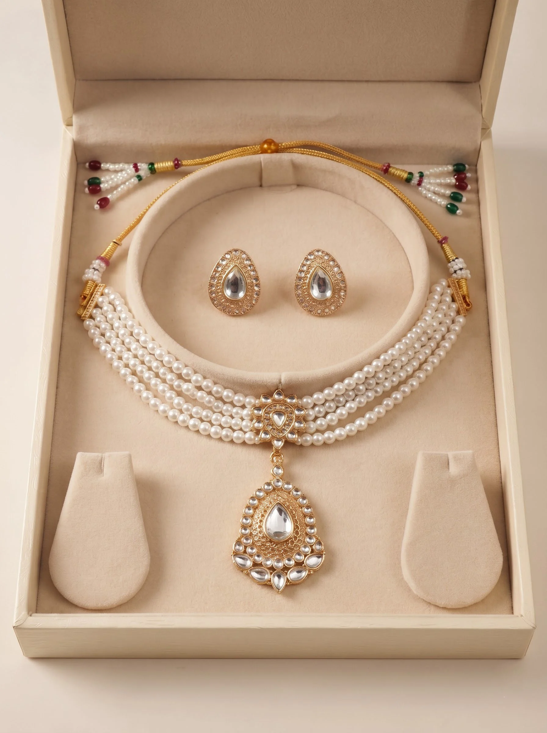 Pearl Drop Choker Necklace Set - Image 4