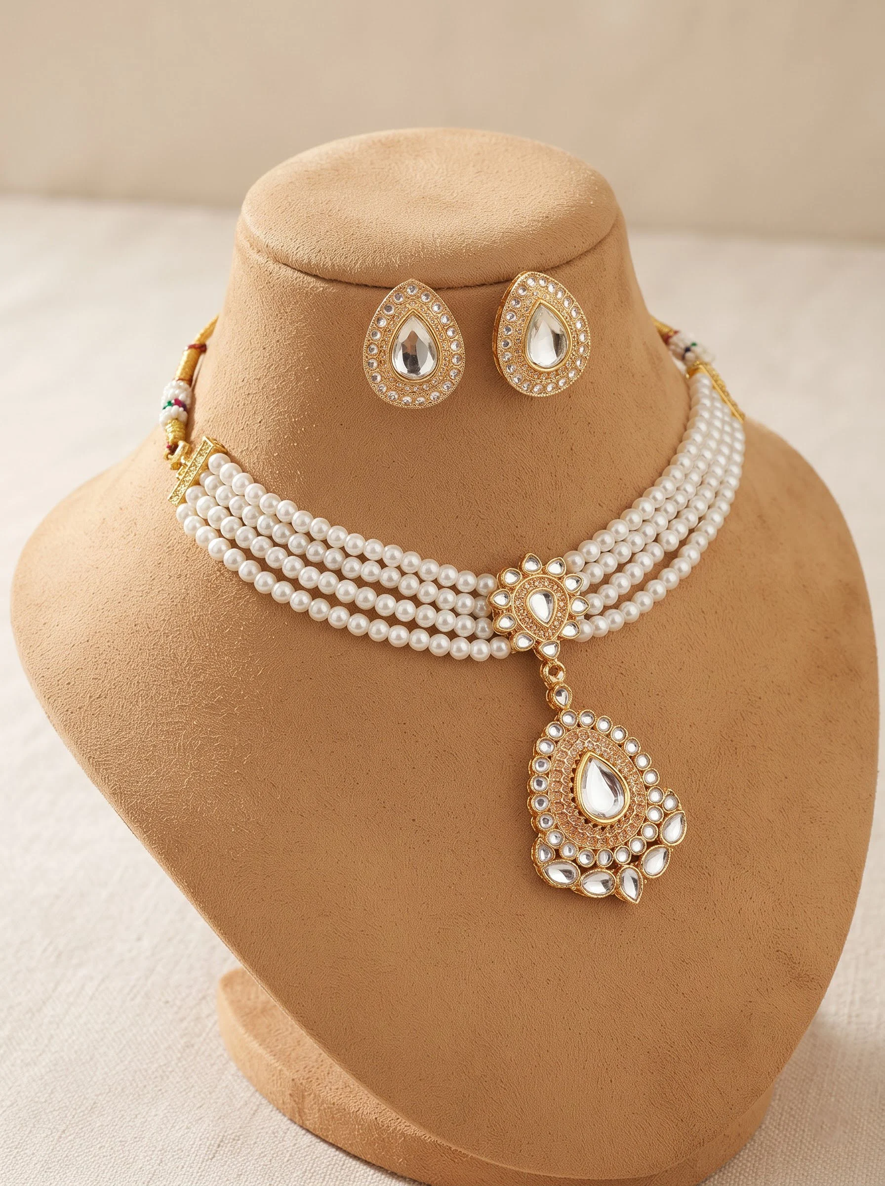 Pearl Drop Choker Necklace Set