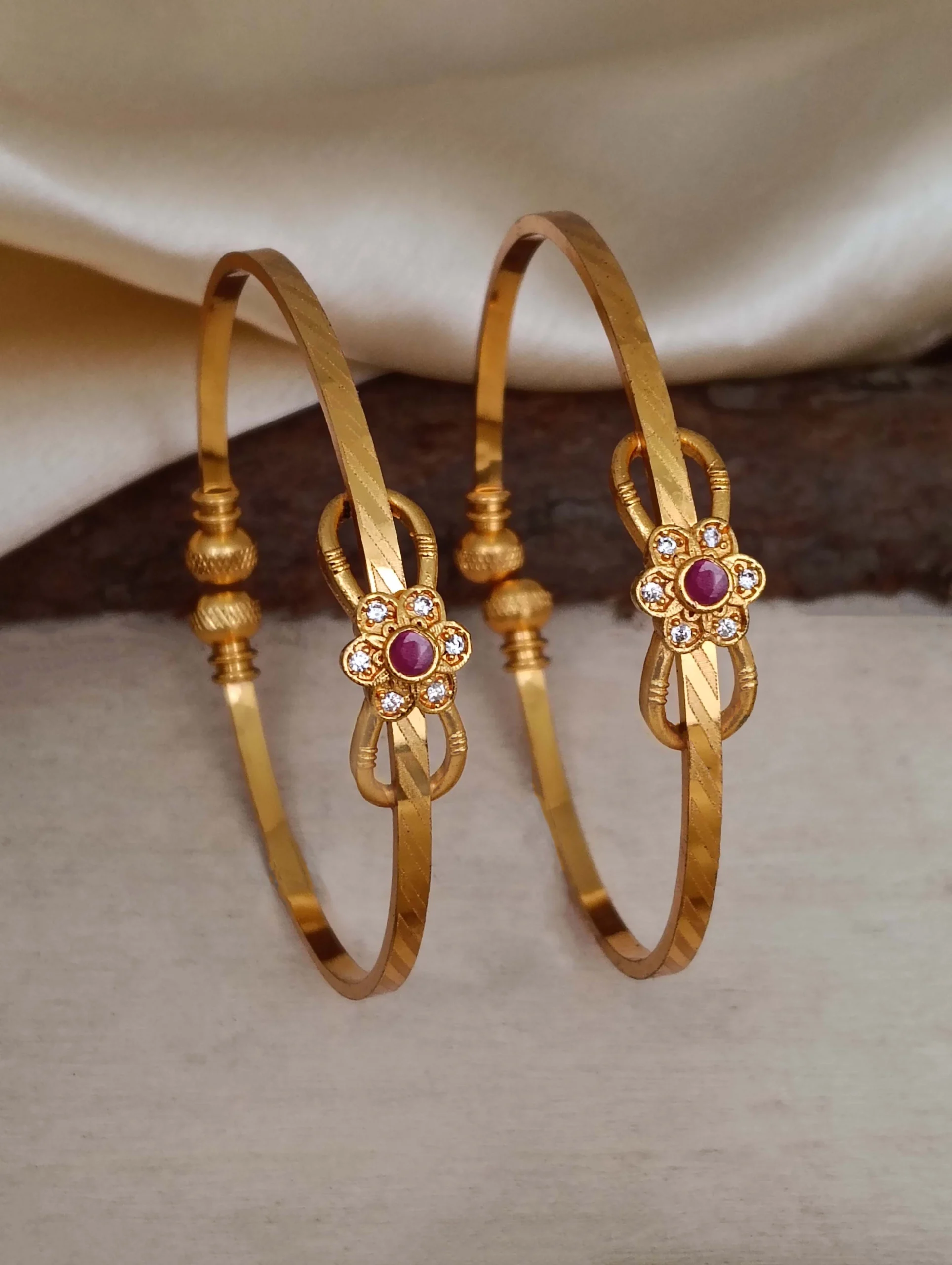 Golden Ruby Floral Charm Bangle Pair - Image 4