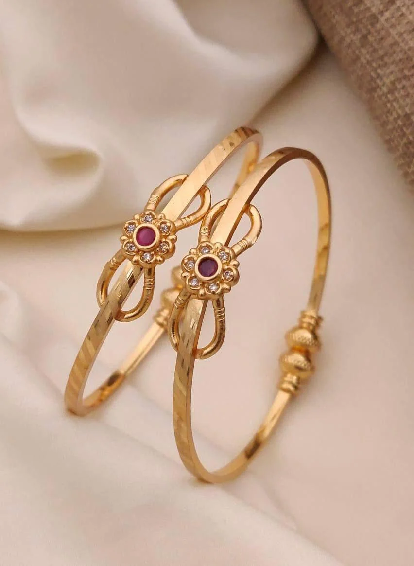 Golden Ruby Floral Charm Bangle Pair - Image 3