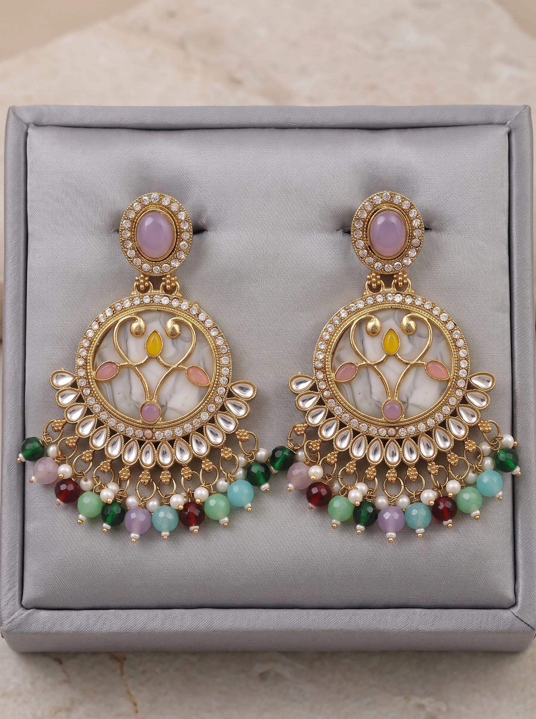Multicolor Beaded Chandbali Earrings - Image 3