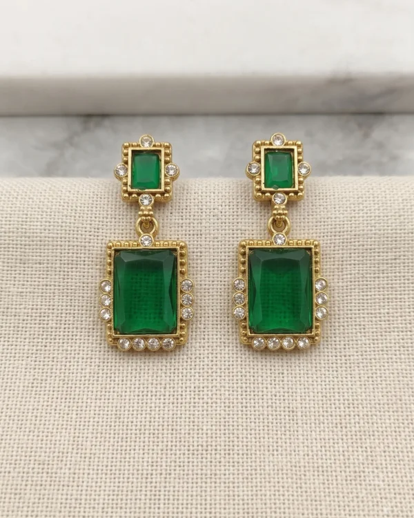 Emerald Green Geometric Drop Earrings