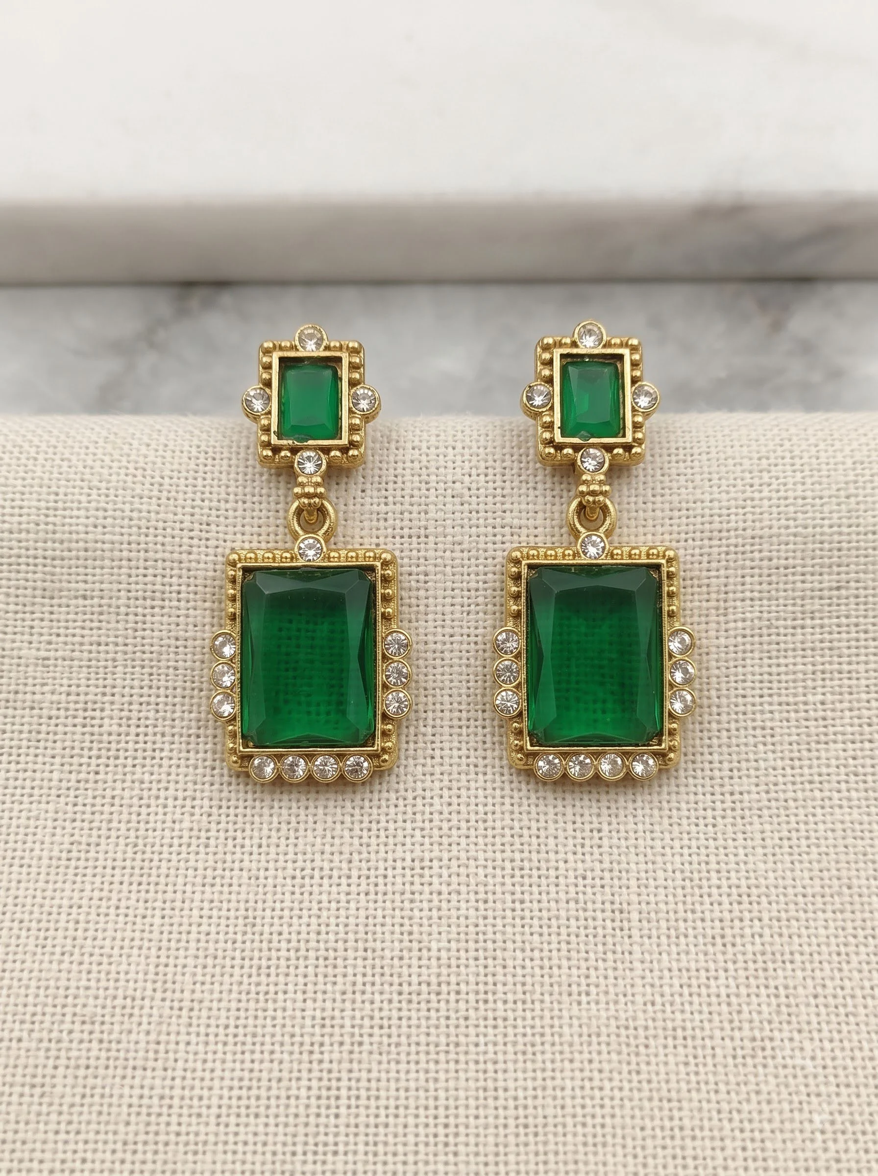 Emerald Green Geometric Drop Earrings