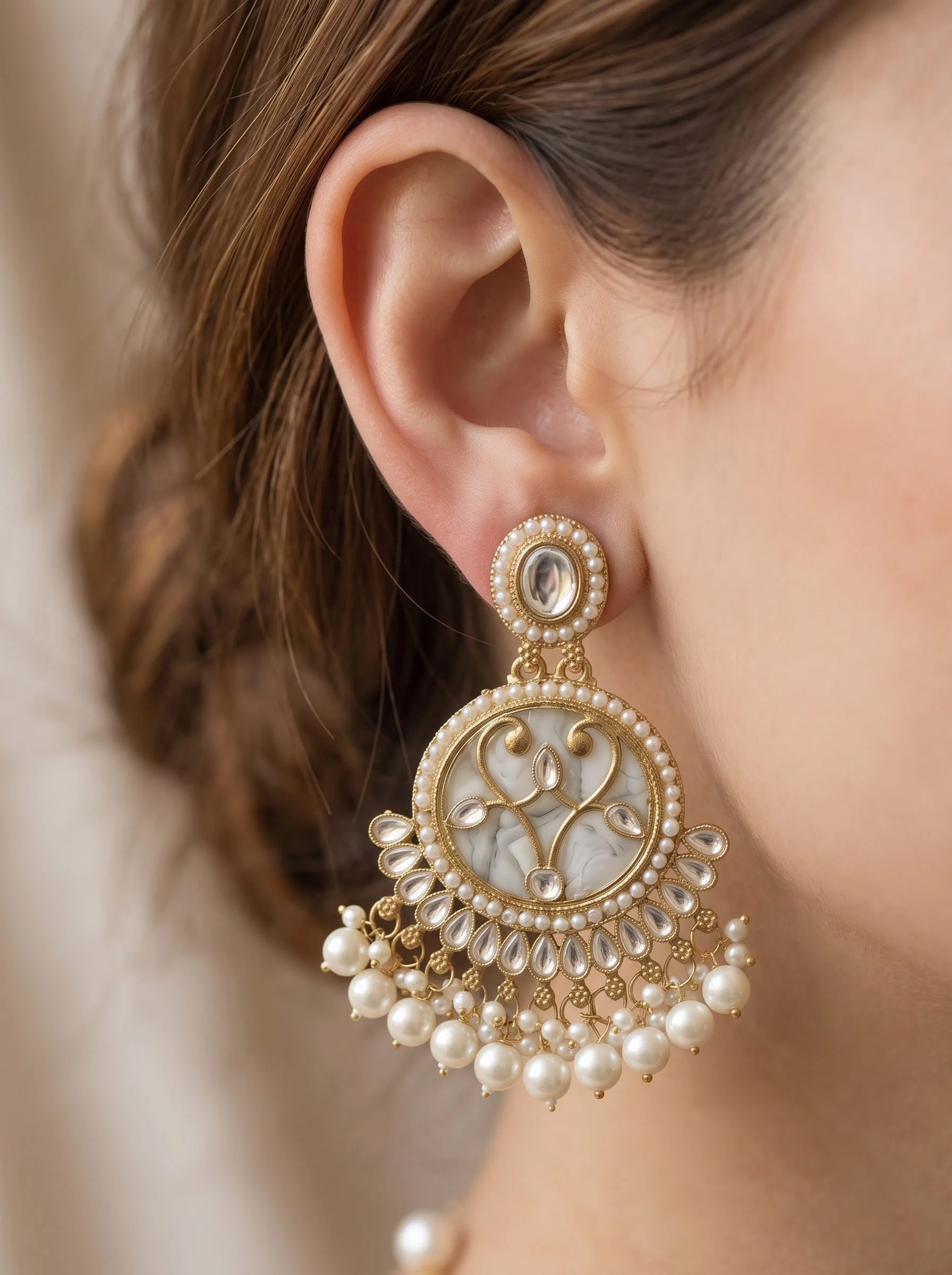Maroon Beaded Chandbali Earrings - Image 2