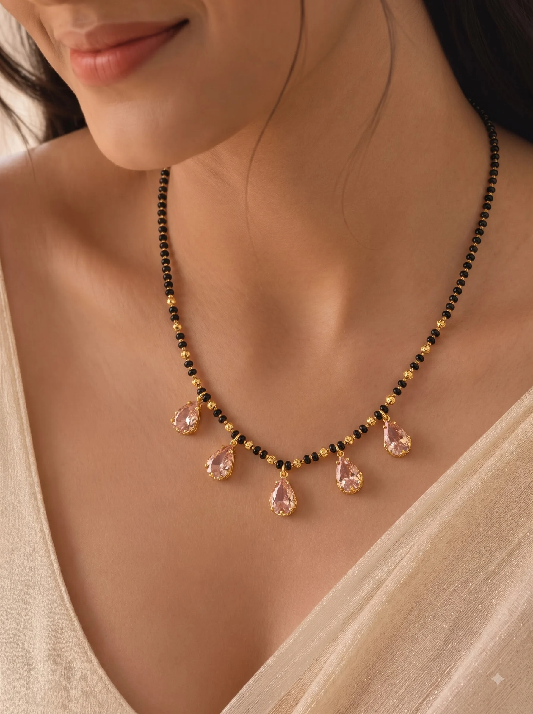 Sparkling Pink Drop Mangalsutra - Image 4