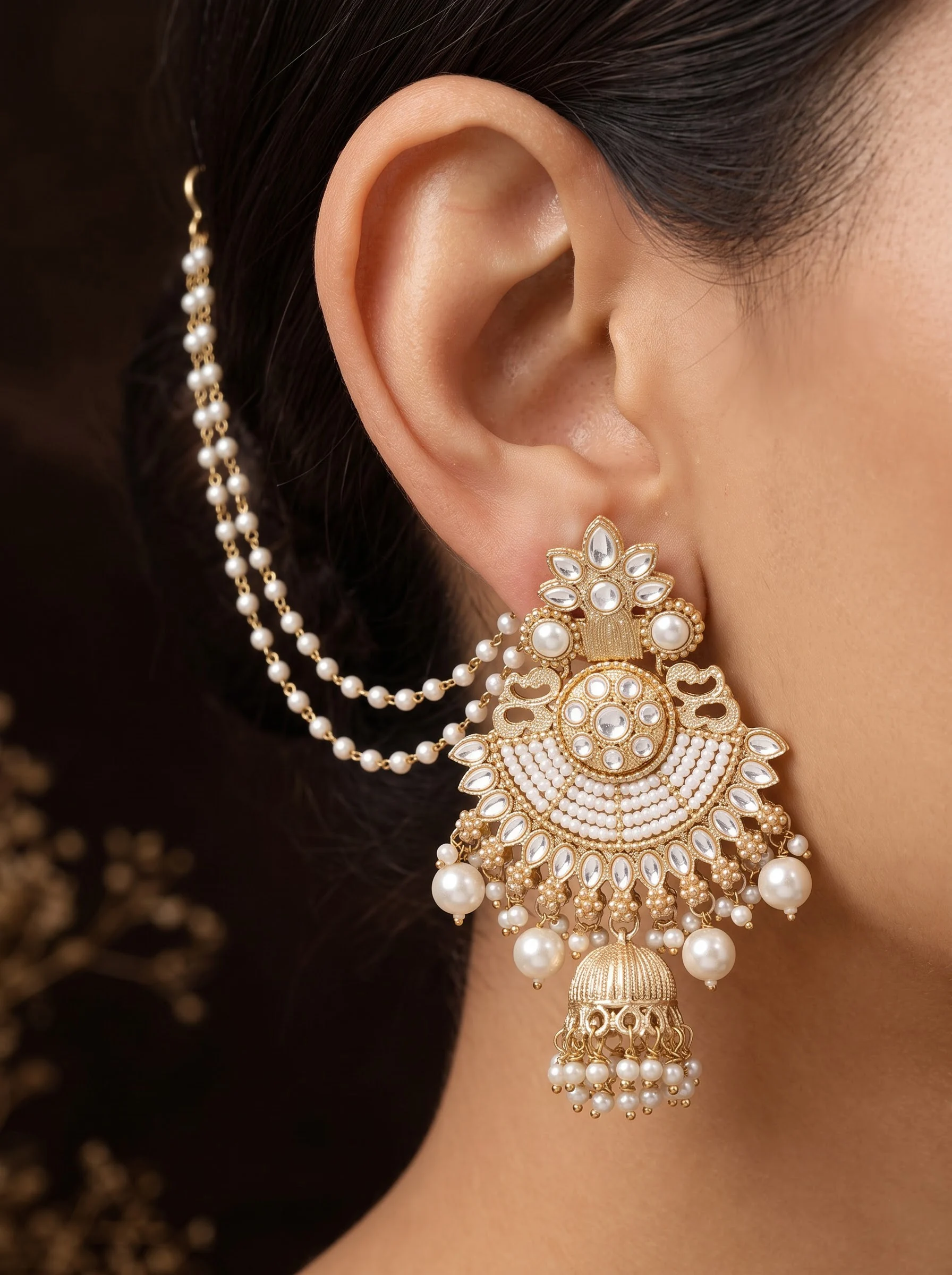 Traditional Pearl Jhumka Earrings - Image 6