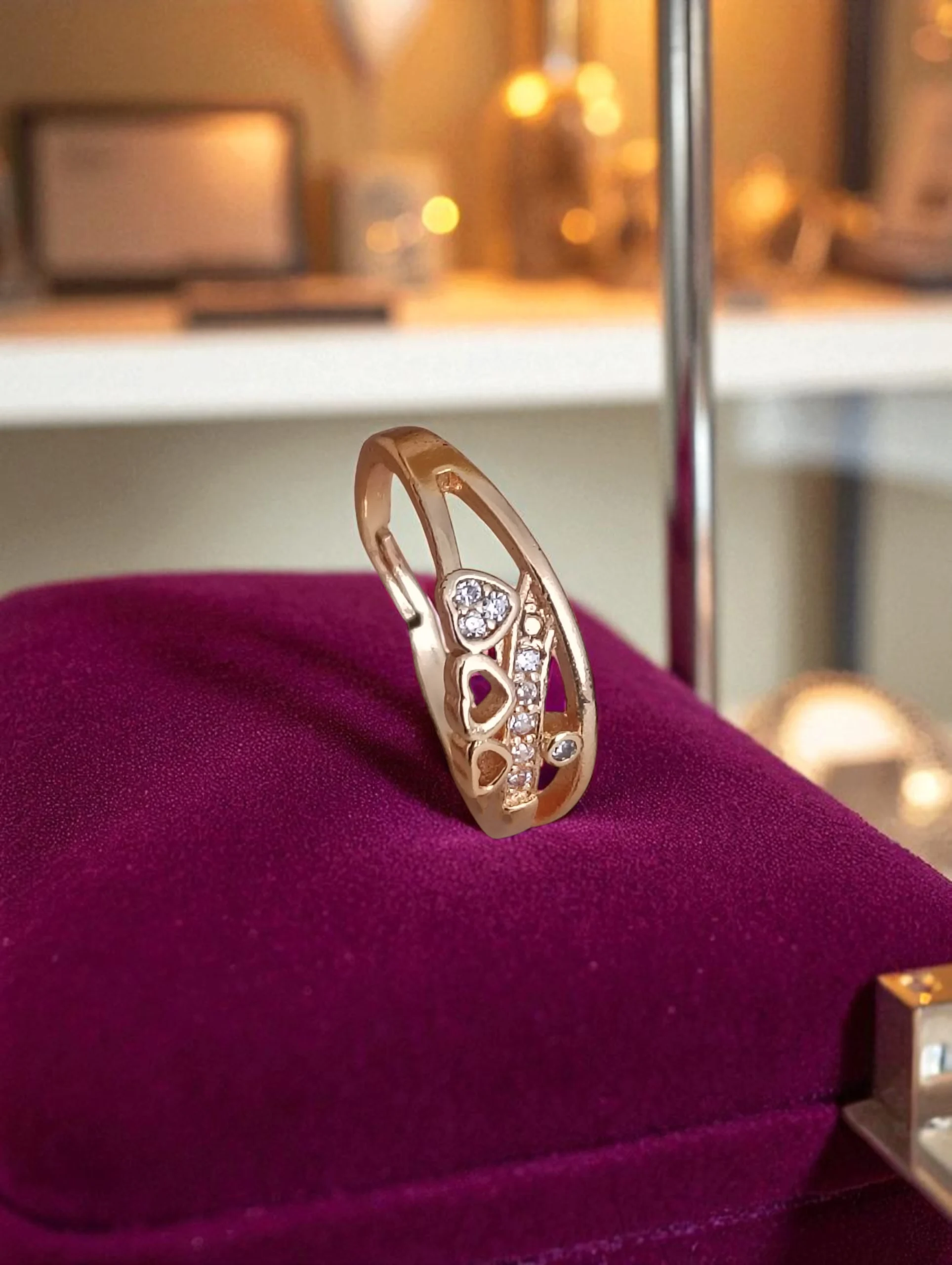 Crystal Heart Rose Gold Ring - Image 2