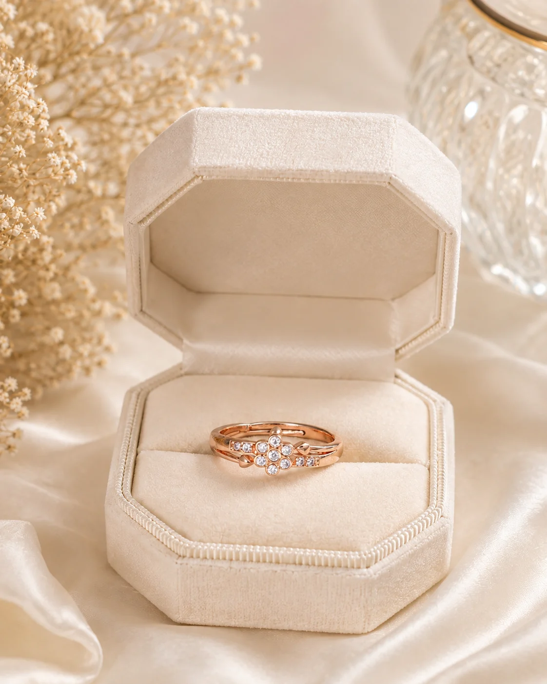 Crystal Floral Rose Gold Ring - Image 2