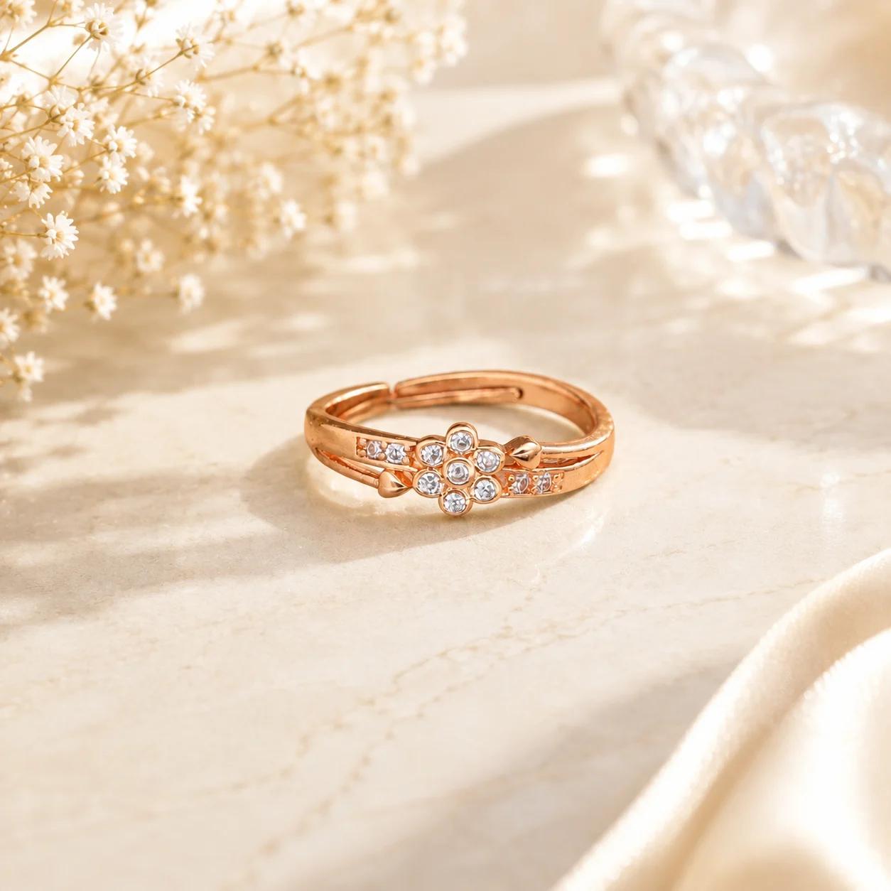 Crystal Floral Rose Gold Ring - Image 3