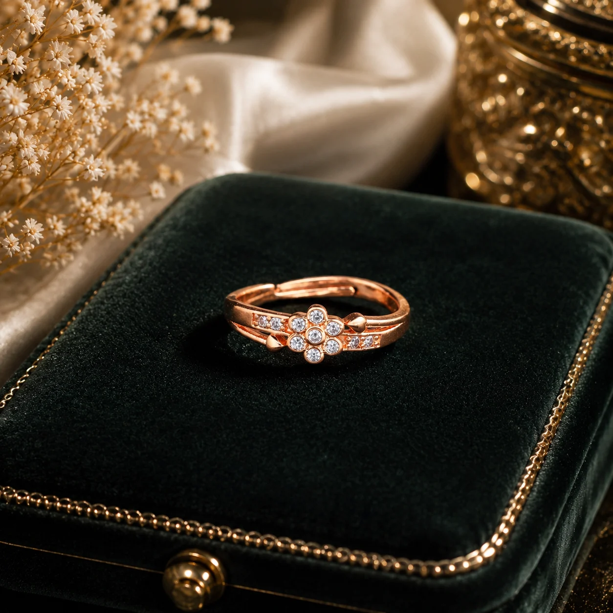 Crystal Floral Rose Gold Ring