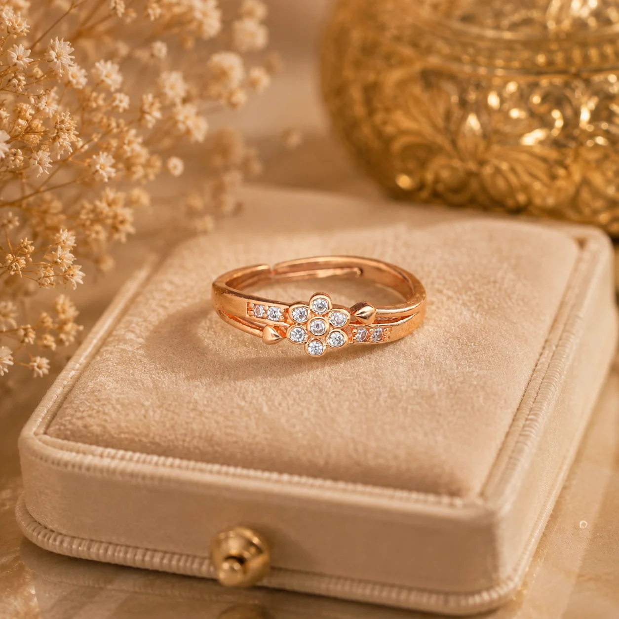 Crystal Floral Rose Gold Ring - Image 4