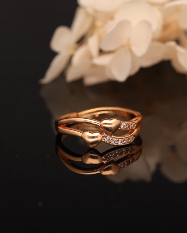 Crystal Heart Wave Rose Gold Ring