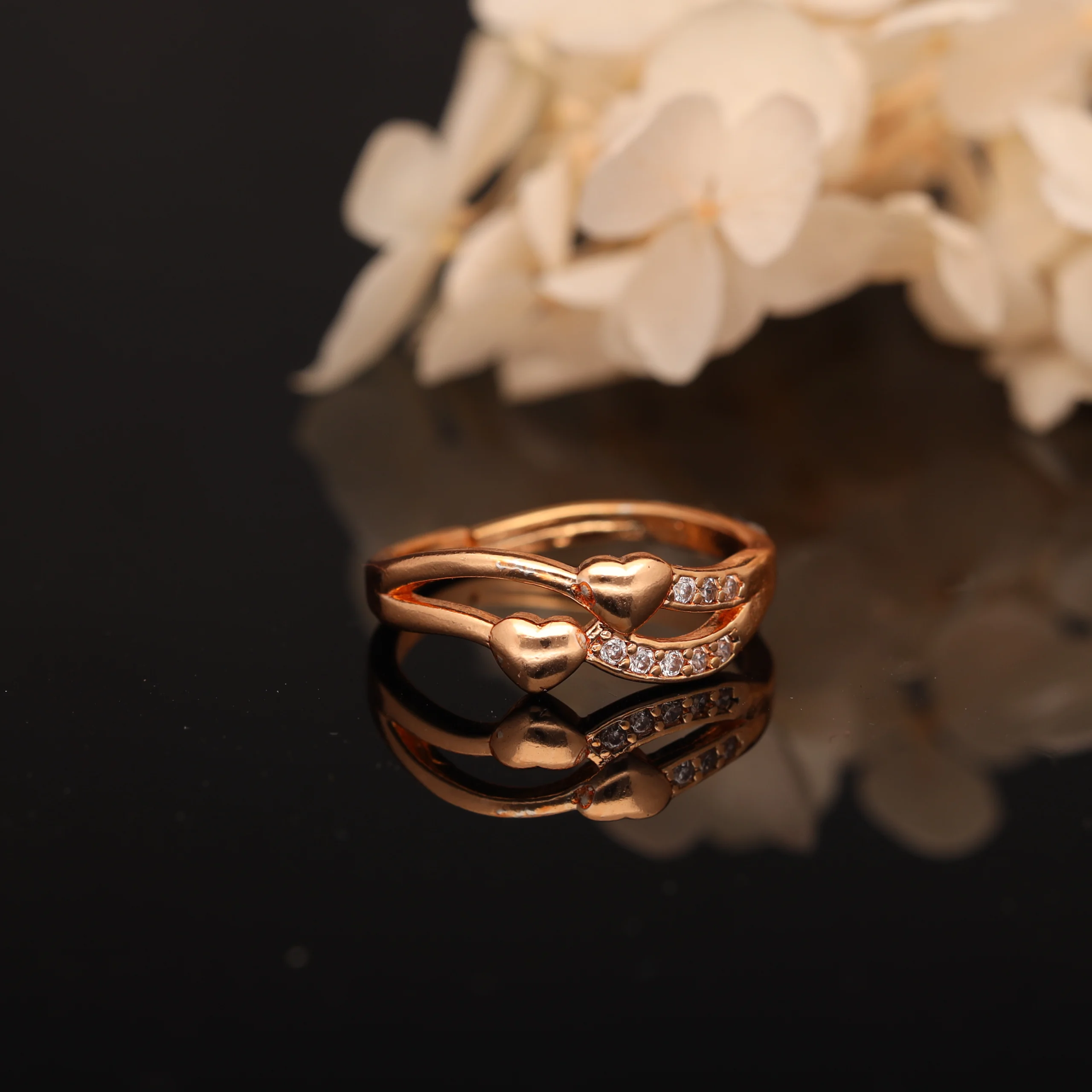 Crystal Heart Wave Rose Gold Ring