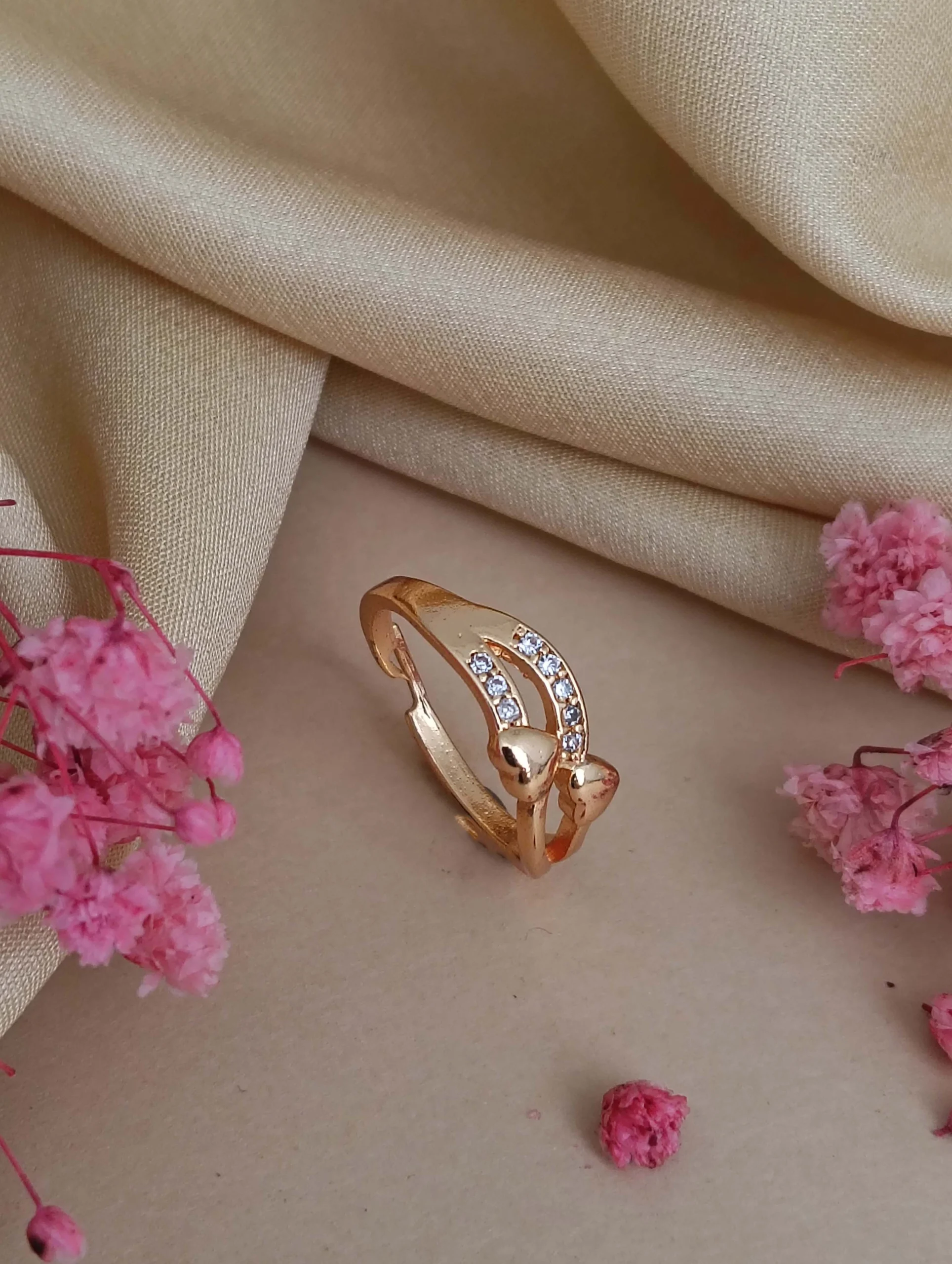 Crystal Heart Wave Rose Gold Ring - Image 2