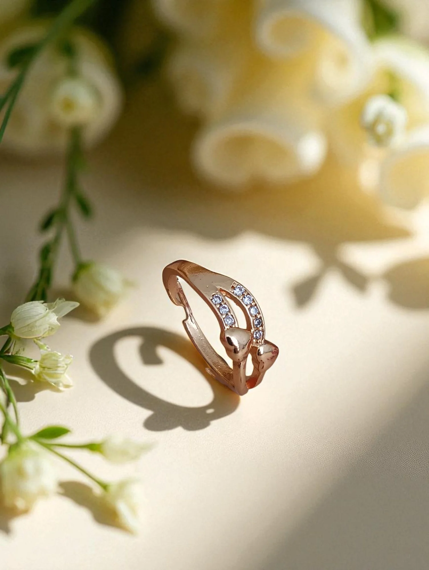 Crystal Heart Wave Rose Gold Ring - Image 4