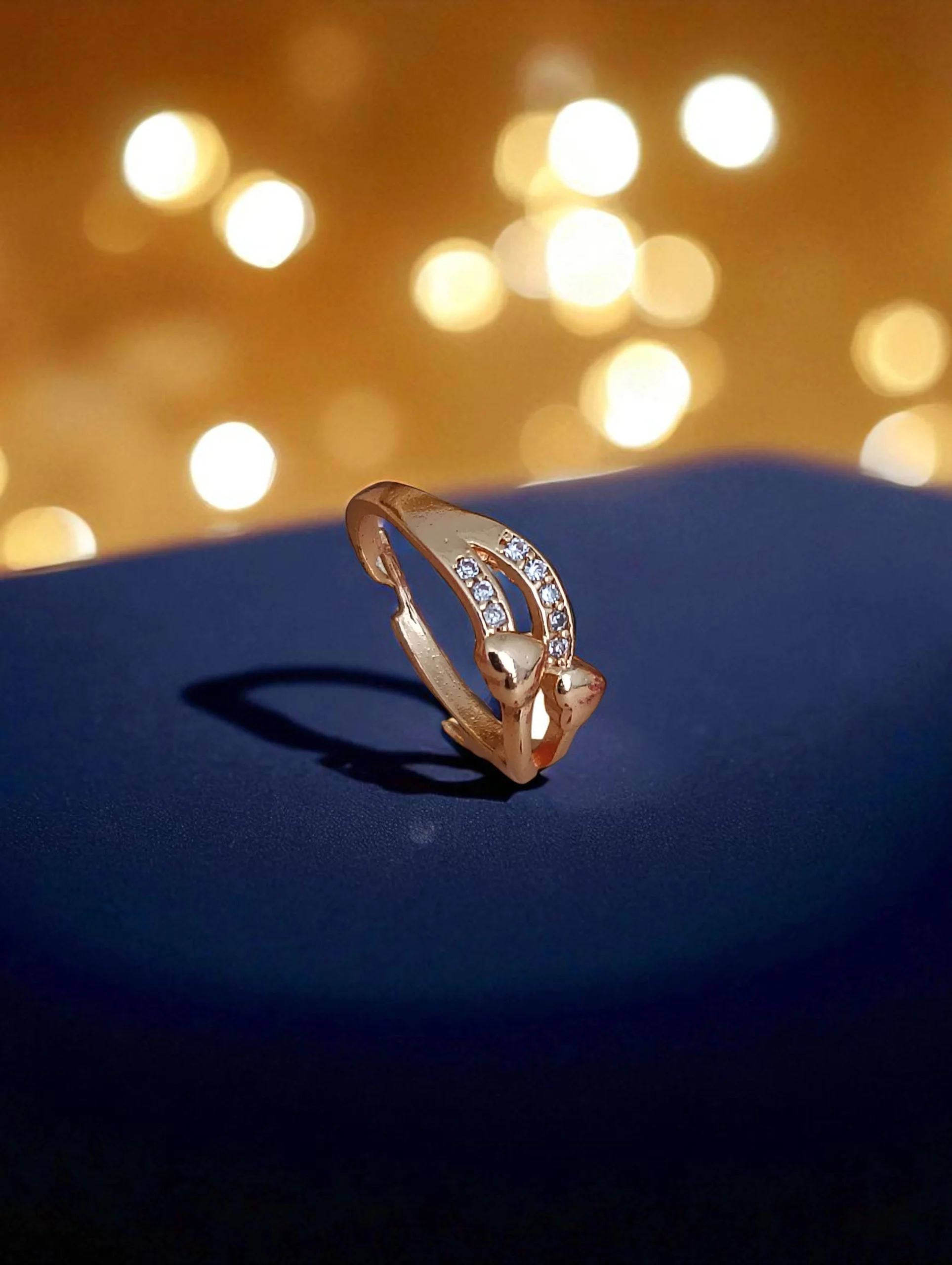 Crystal Heart Wave Rose Gold Ring - Image 5
