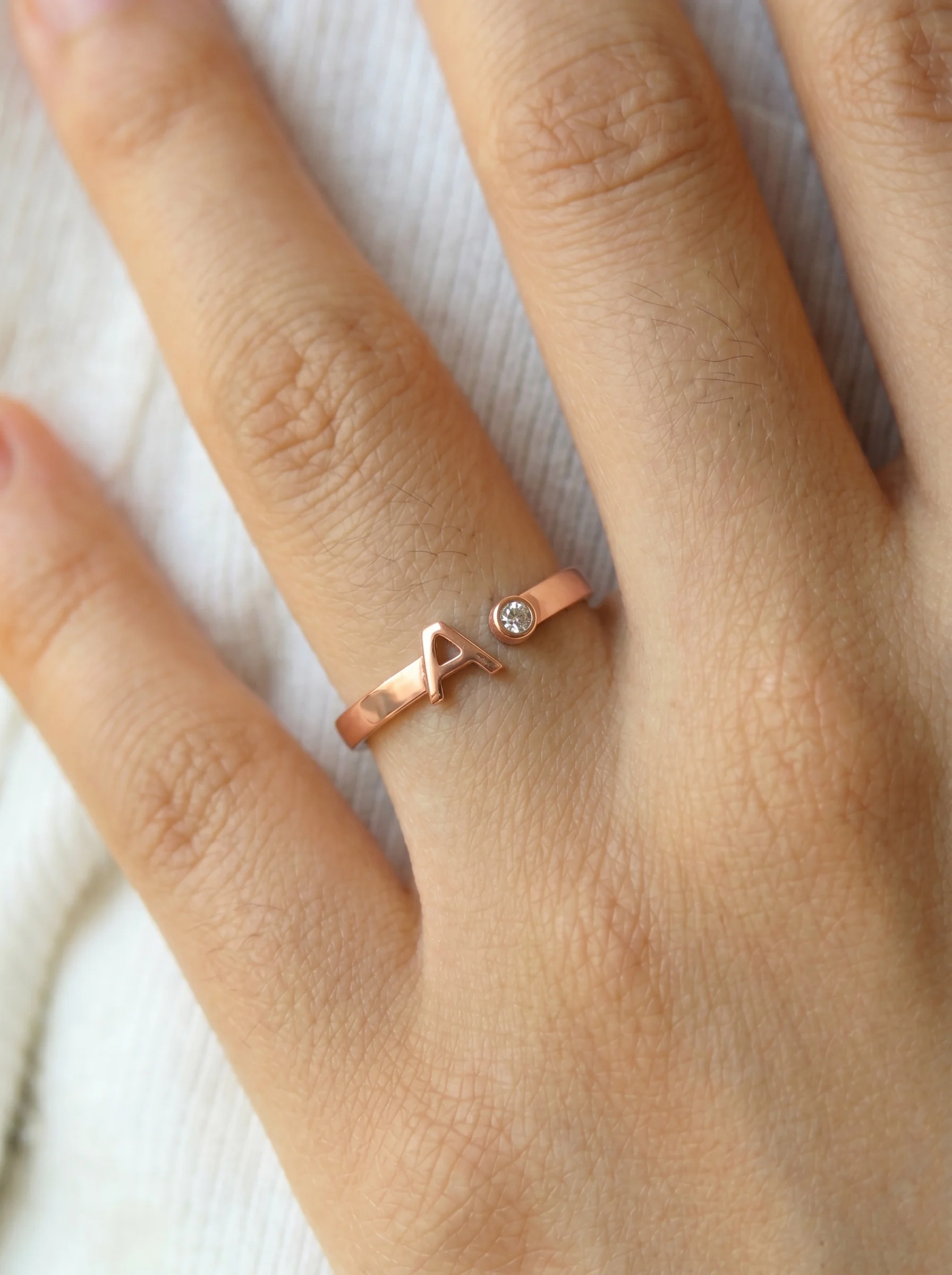 Rose Gold Initial A Ring - Image 4