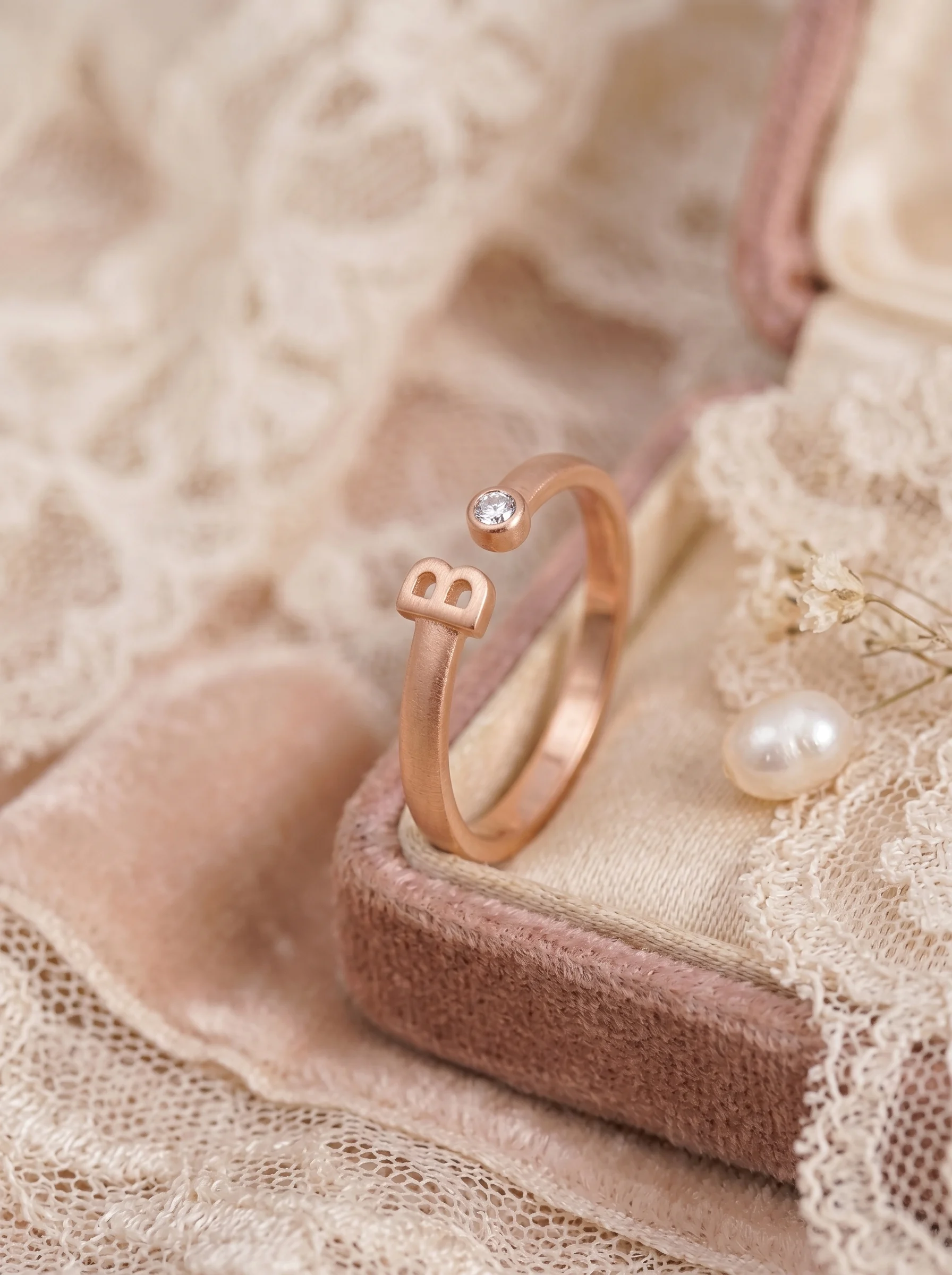 Rose Gold Initial B Ring - Image 4