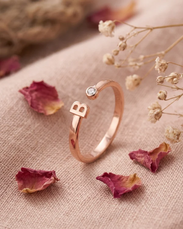 Rose Gold Initial B Ring