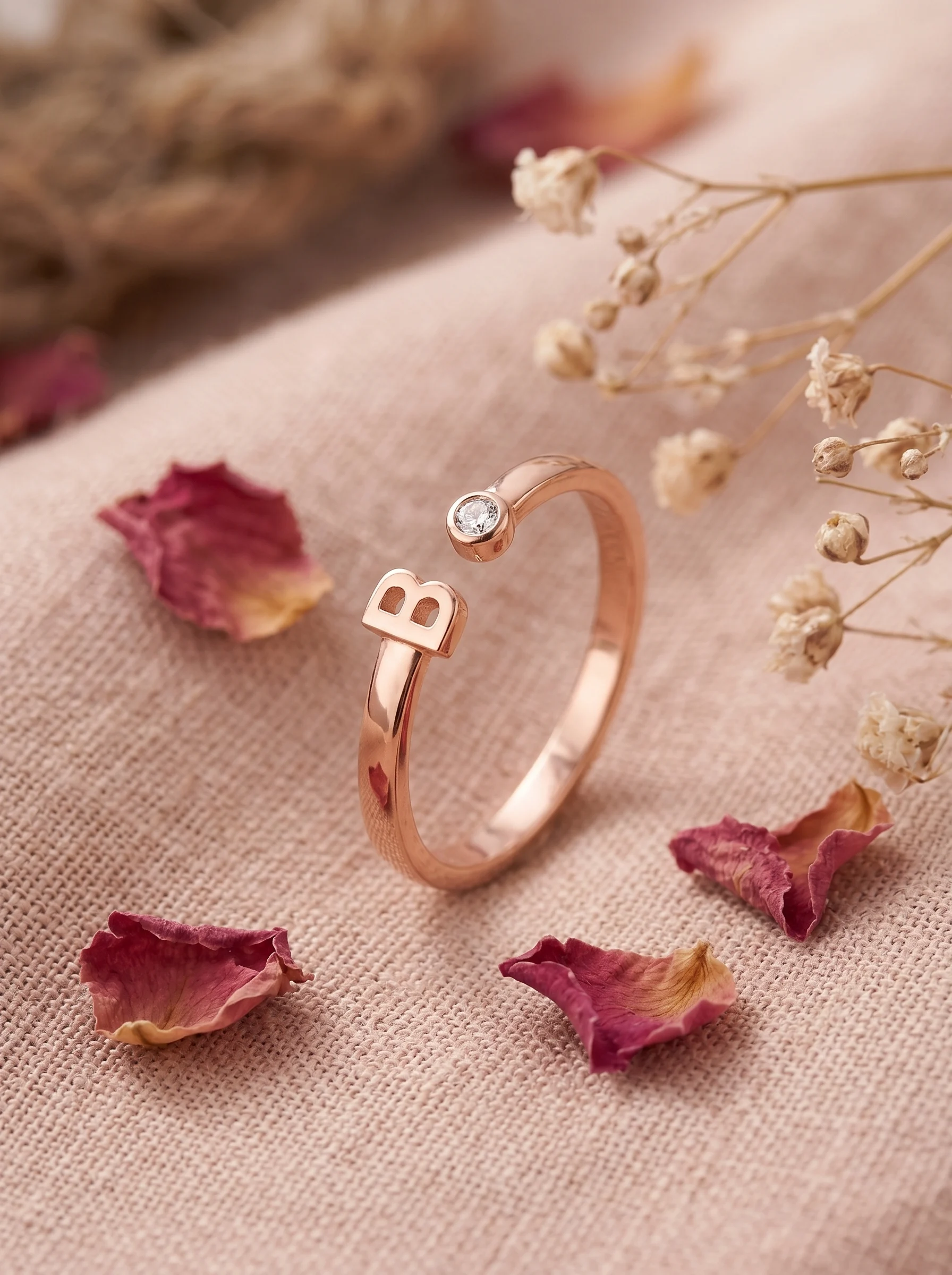 Rose Gold Initial B Ring