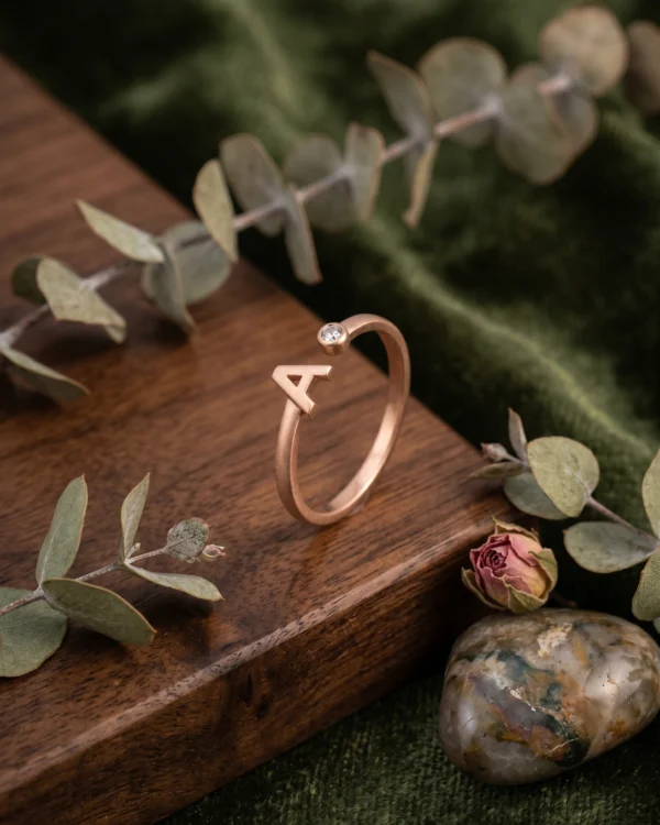Rose Gold Initial A Ring