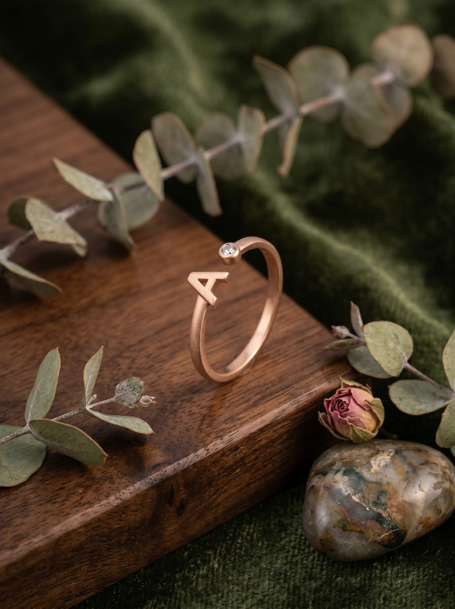Rose Gold Initial A Ring