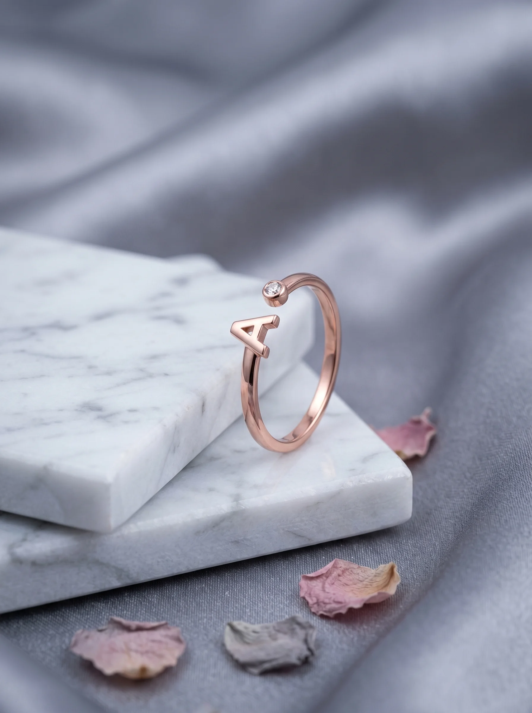 Rose Gold Initial A Ring - Image 2