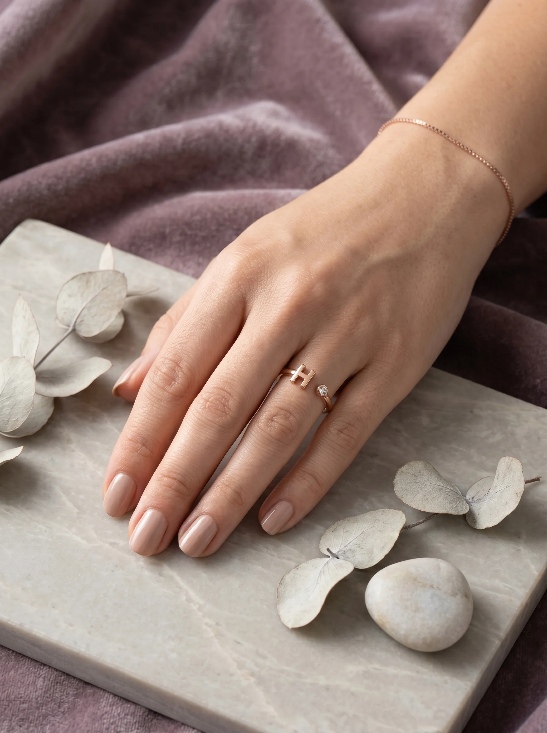 Rose Gold Initial H Ring - Image 4