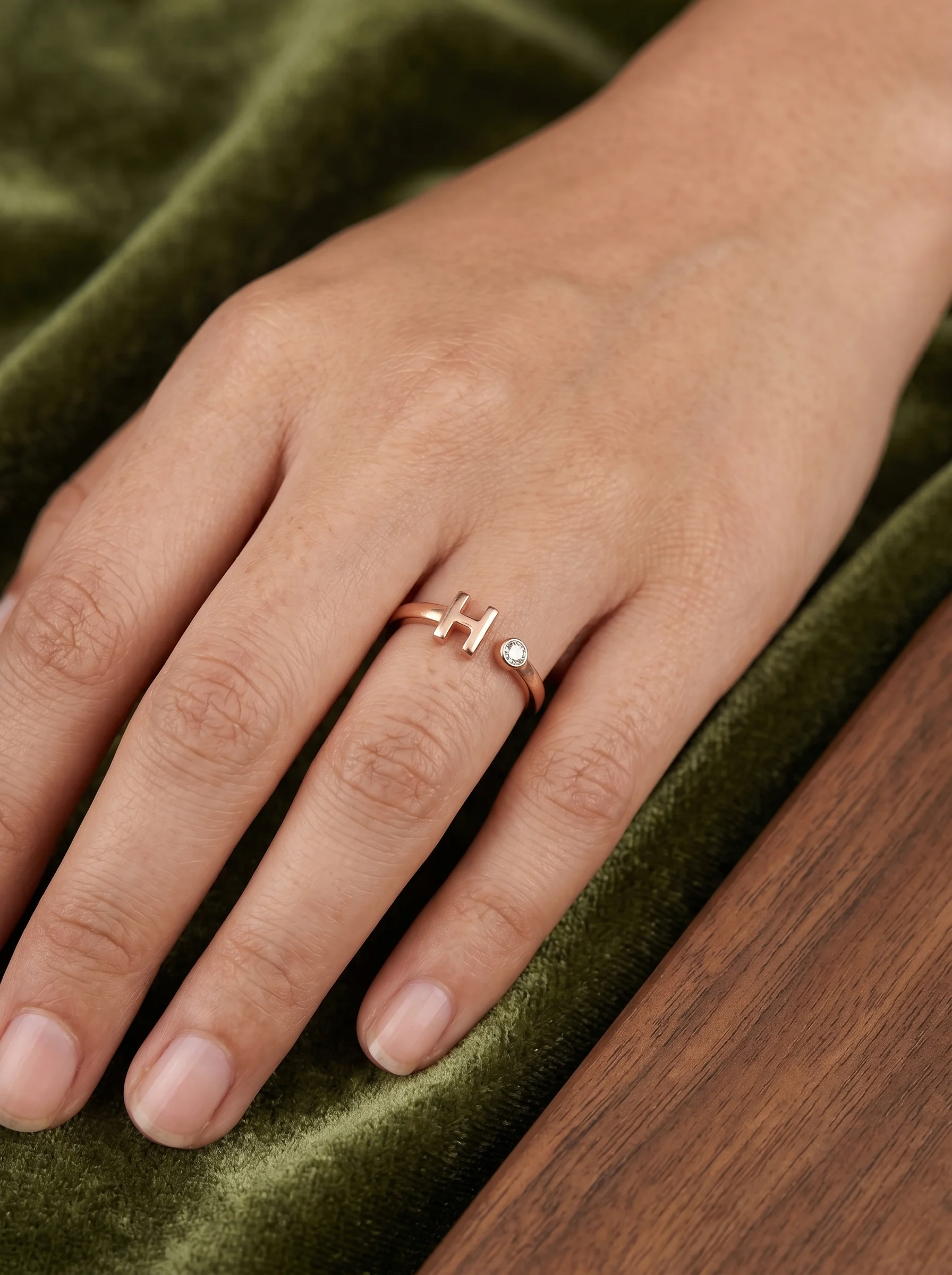 Rose Gold Initial H Ring - Image 3