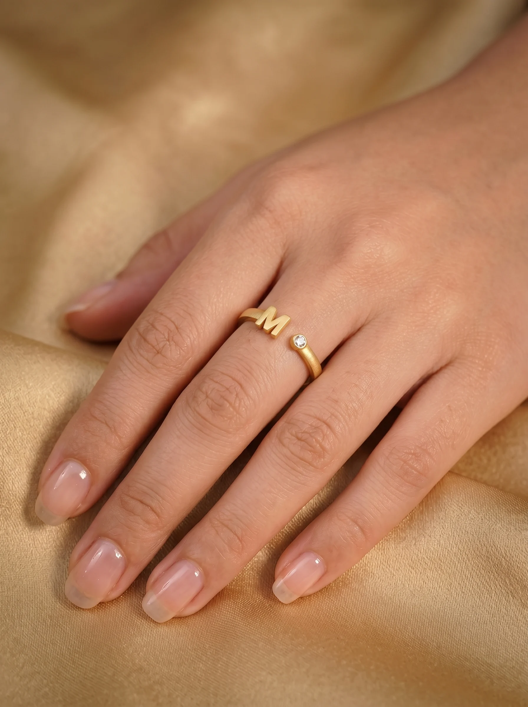 Rose Gold Initial M Ring - Image 5