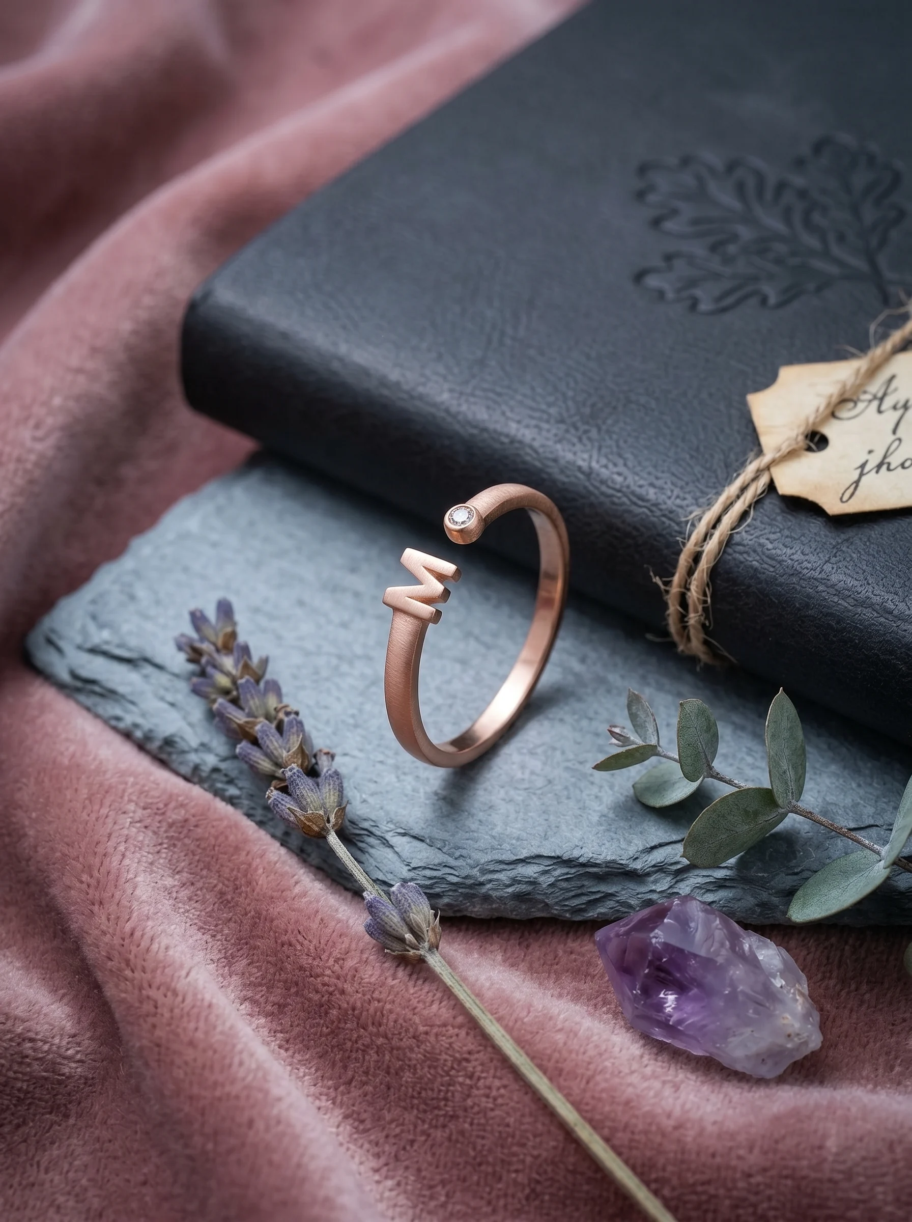 Rose Gold Initial M Ring - Image 4