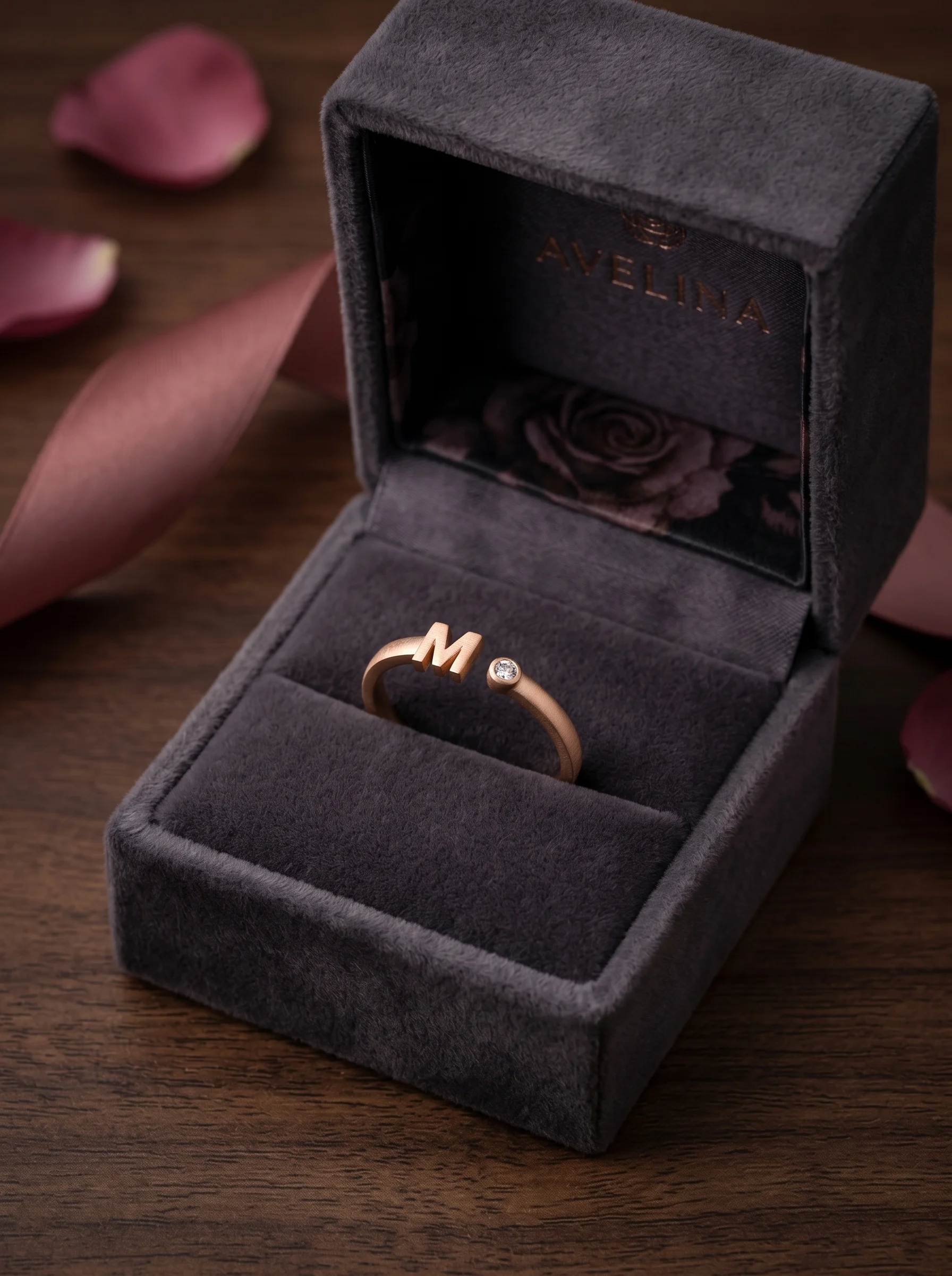 Rose Gold Initial M Ring