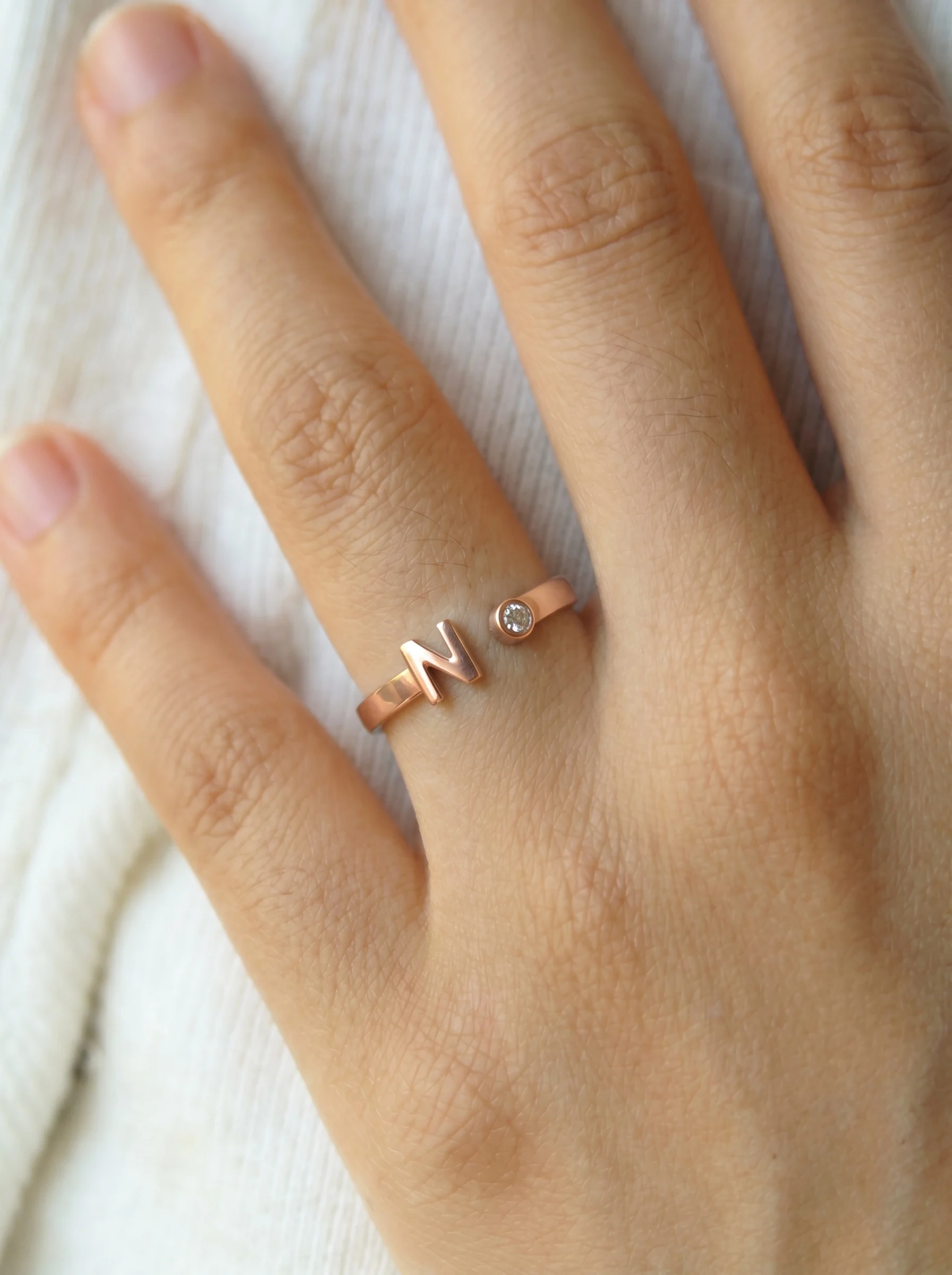 Rose Gold Initial N Ring - Image 5