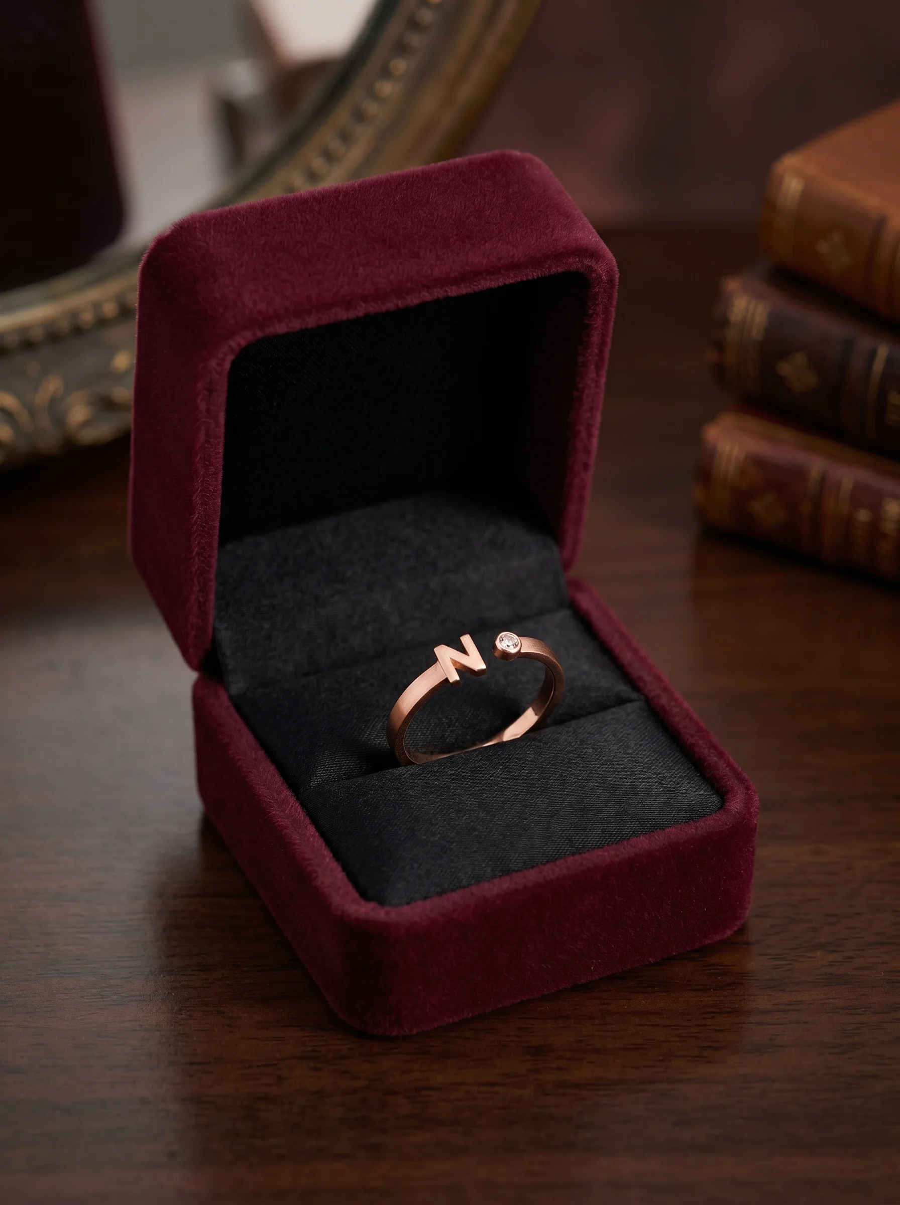 Rose Gold Initial N Ring - Image 4