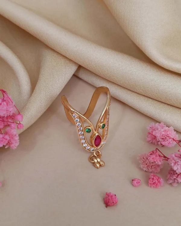 Ruby Emerald Leaf Drop Ring