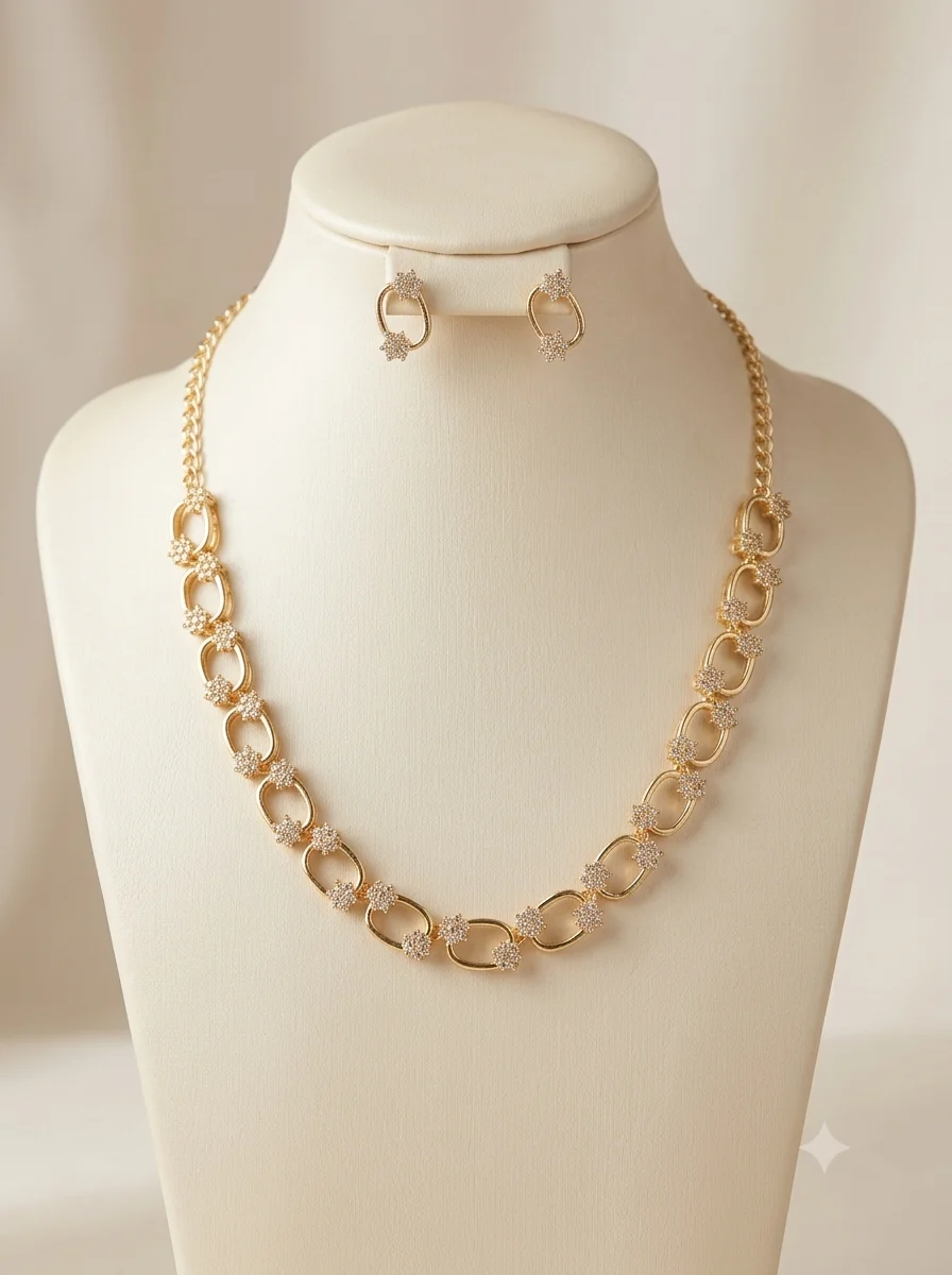 Crystal Oval Gold Necklace Set - Image 4