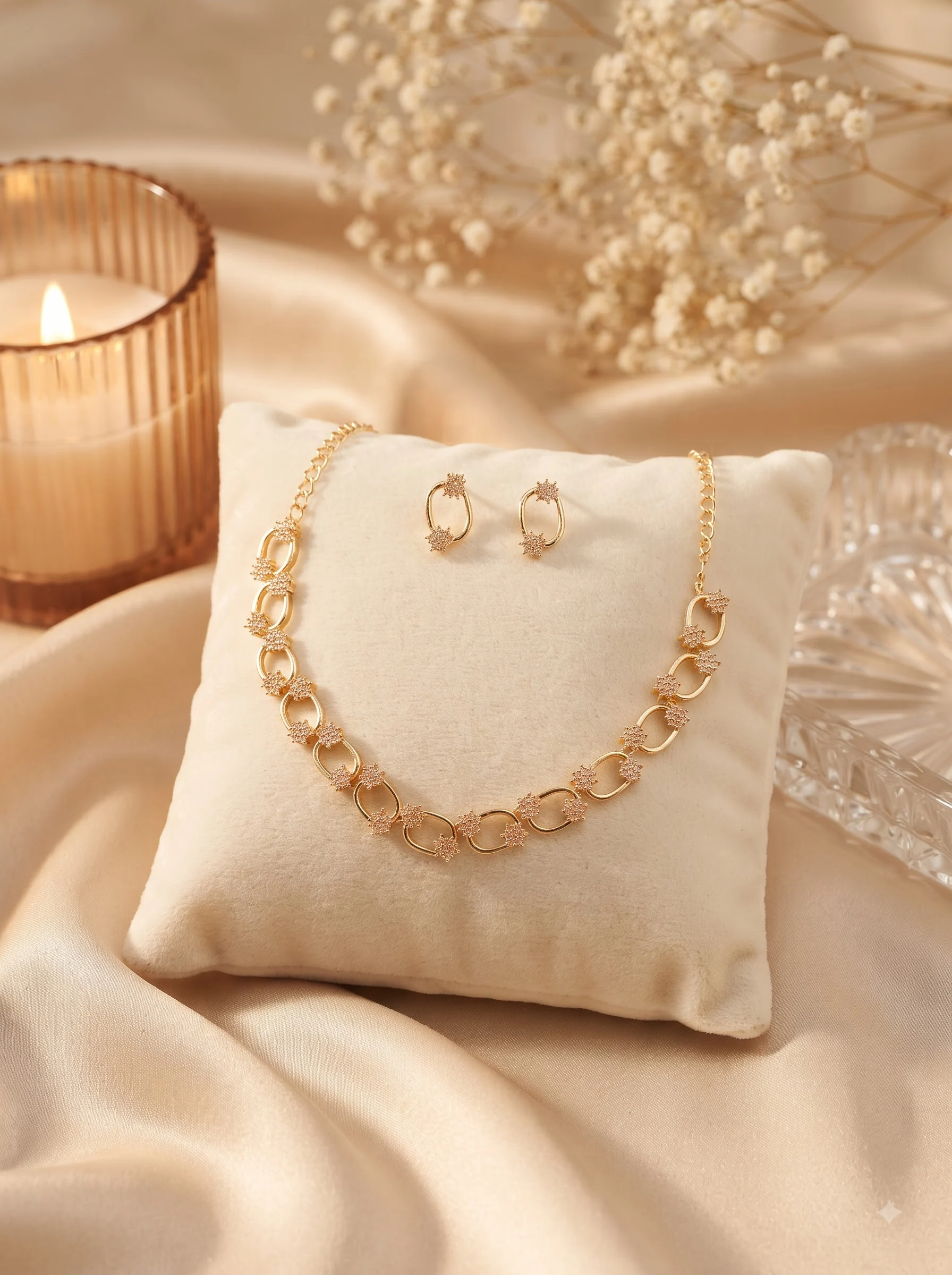 Crystal Oval Gold Necklace Set - Image 5
