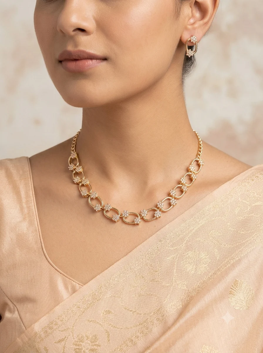 Crystal Oval Gold Necklace Set - Image 3