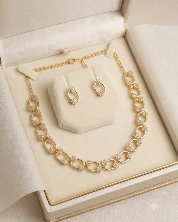 Crystal Oval Gold Necklace Set