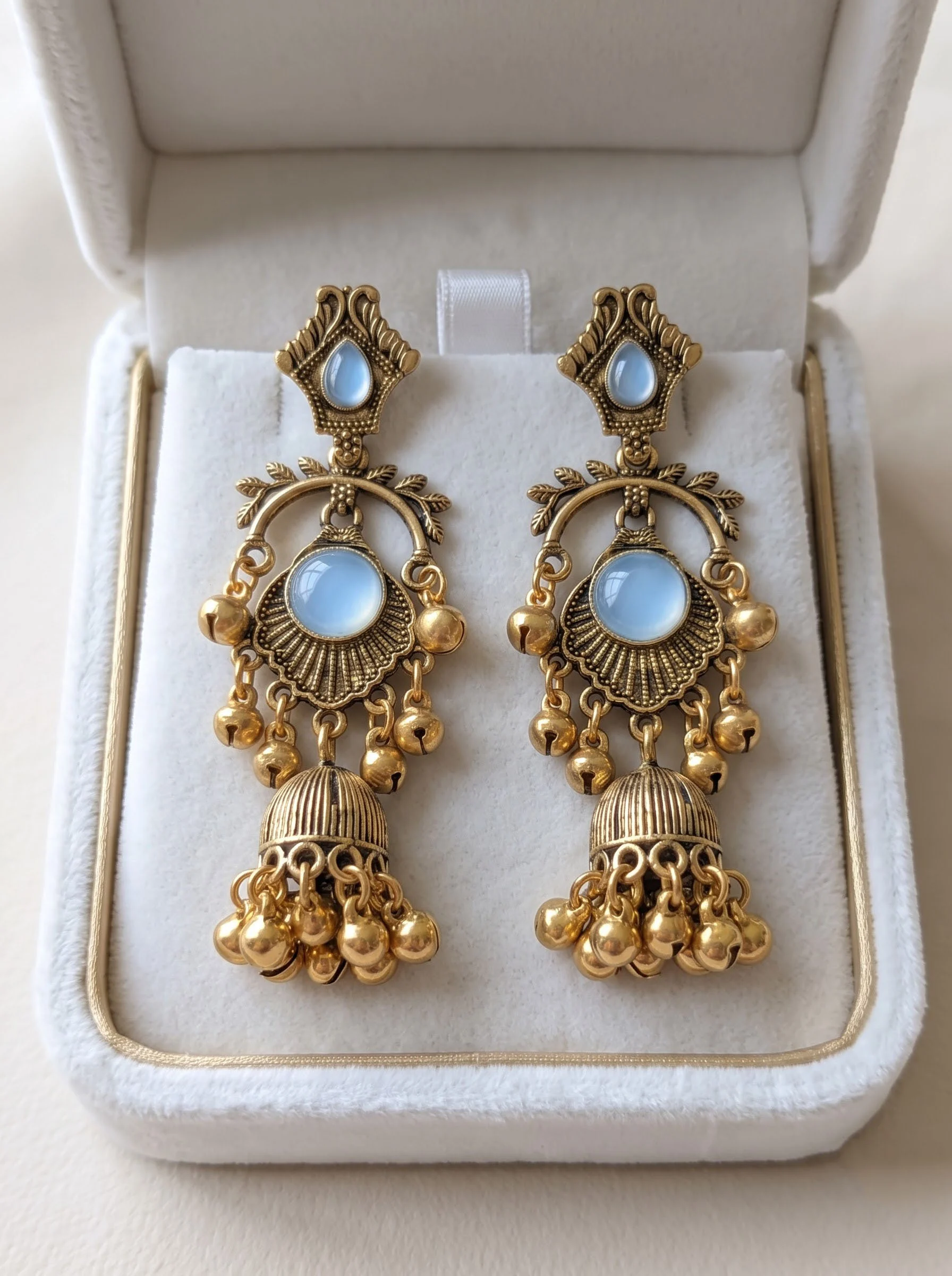 Blue Stone Antique Jhumka Earrings - Image 4