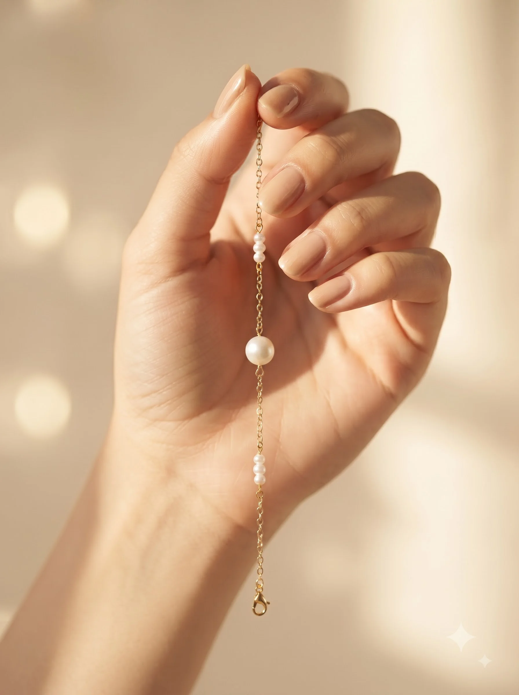 Minimal Pearl Charm Gold-Tone Chain Bracelet - Image 2